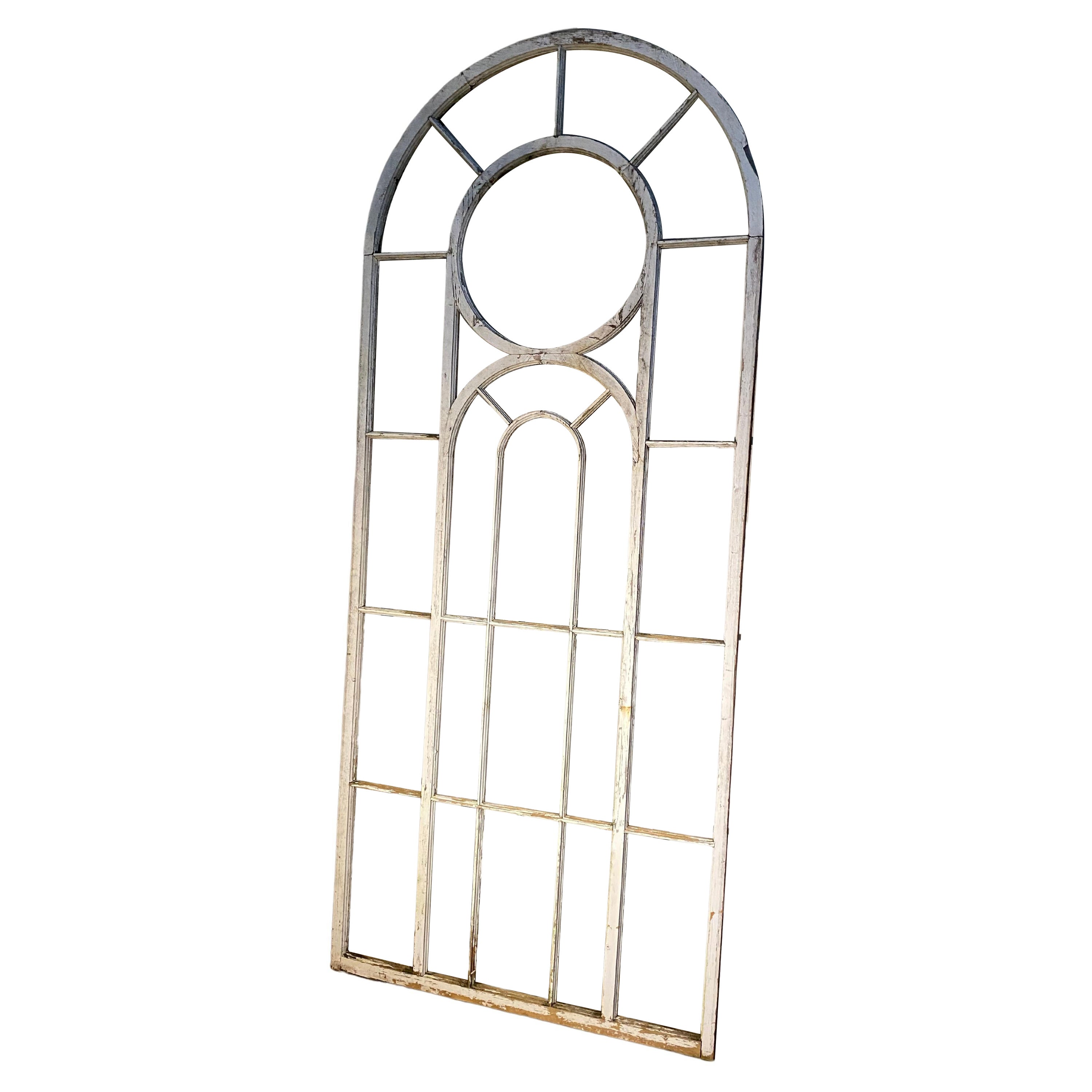 1890 Arched Wooden Gothic Church Window Frame For Sale
