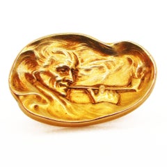 1890 Art Nouveau 14 Karat Yellow Gold Whiteside and Blank Smoking Man Cufflinks
