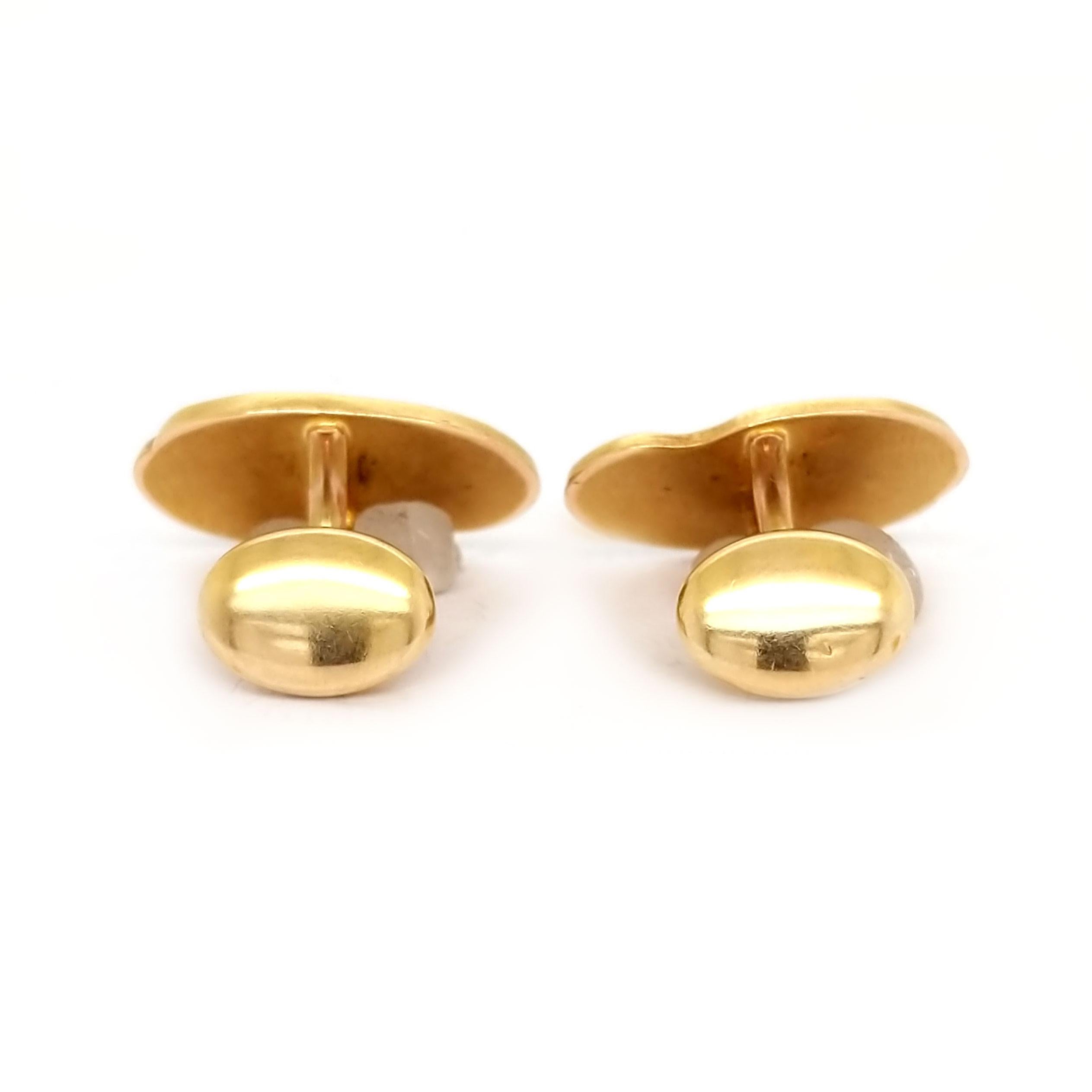 1890 Art Nouveau 14 Karat Yellow Gold Whiteside and Blank Smoking Man Cufflinks For Sale 3