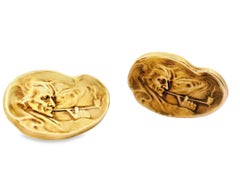 1890 Art Nouveau 14k Yellow Gold Smoking Man Cufflinks Whiteside and Blank