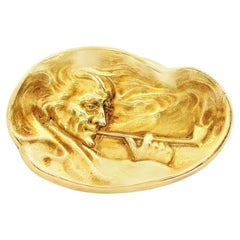 Französische Jugendstil 14k Gelbgold Smoking Man Manschettenknöpfe mit weißer Seite und Deckel, 1890