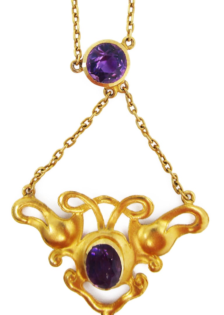 1890 Art Nouveau 18 Karat Yellow Gold Amethyst and Pearl Liberty Style ...