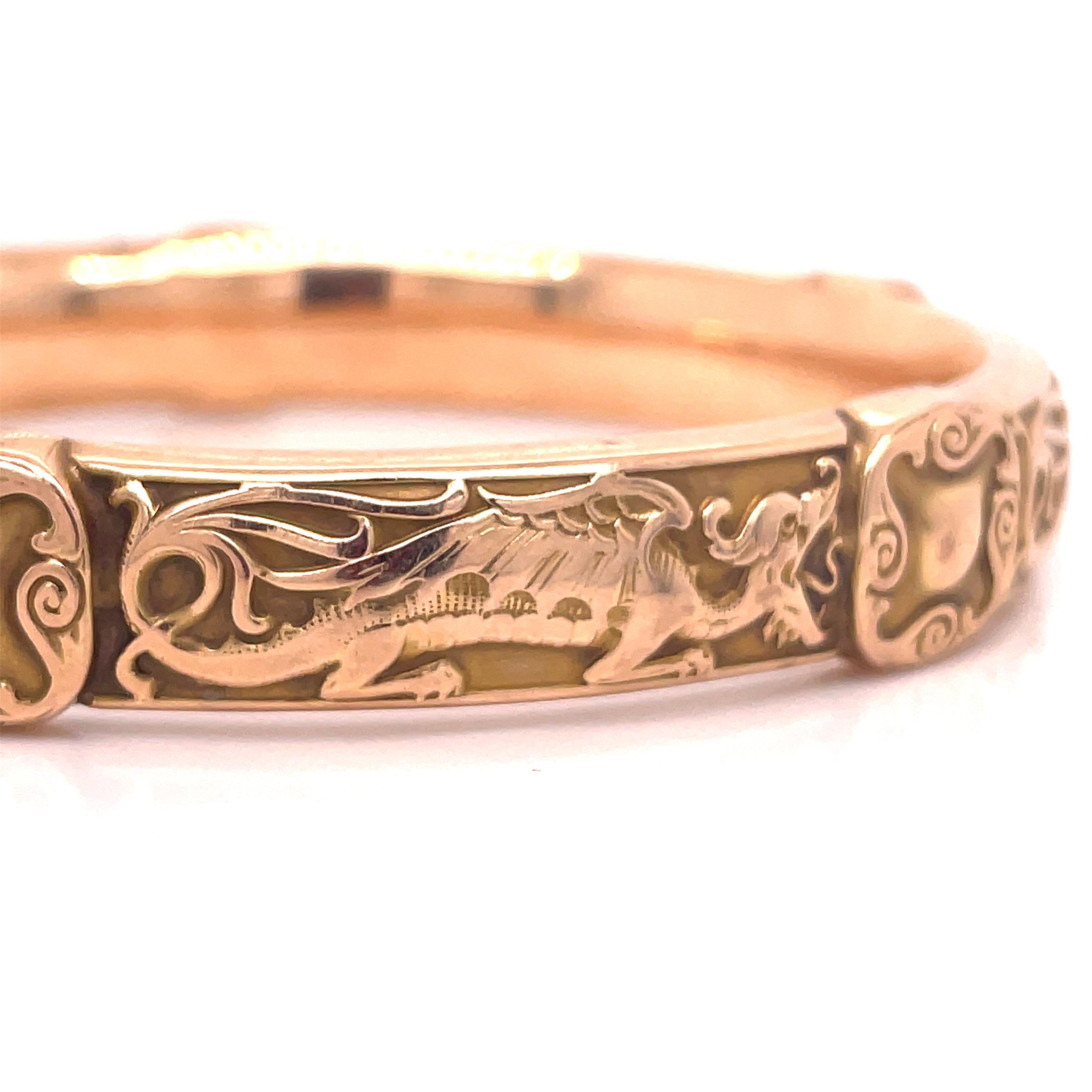 Women's 1890, Riker Brothers Art Nouveau Dragon Rose Gold slip on Bangle