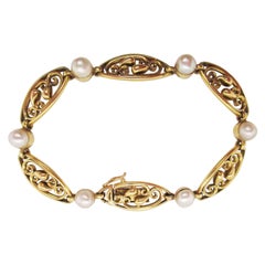 Bracciale Art Nouveau francese del 1890 in oro 18 carati e perle naturali certificate GIA