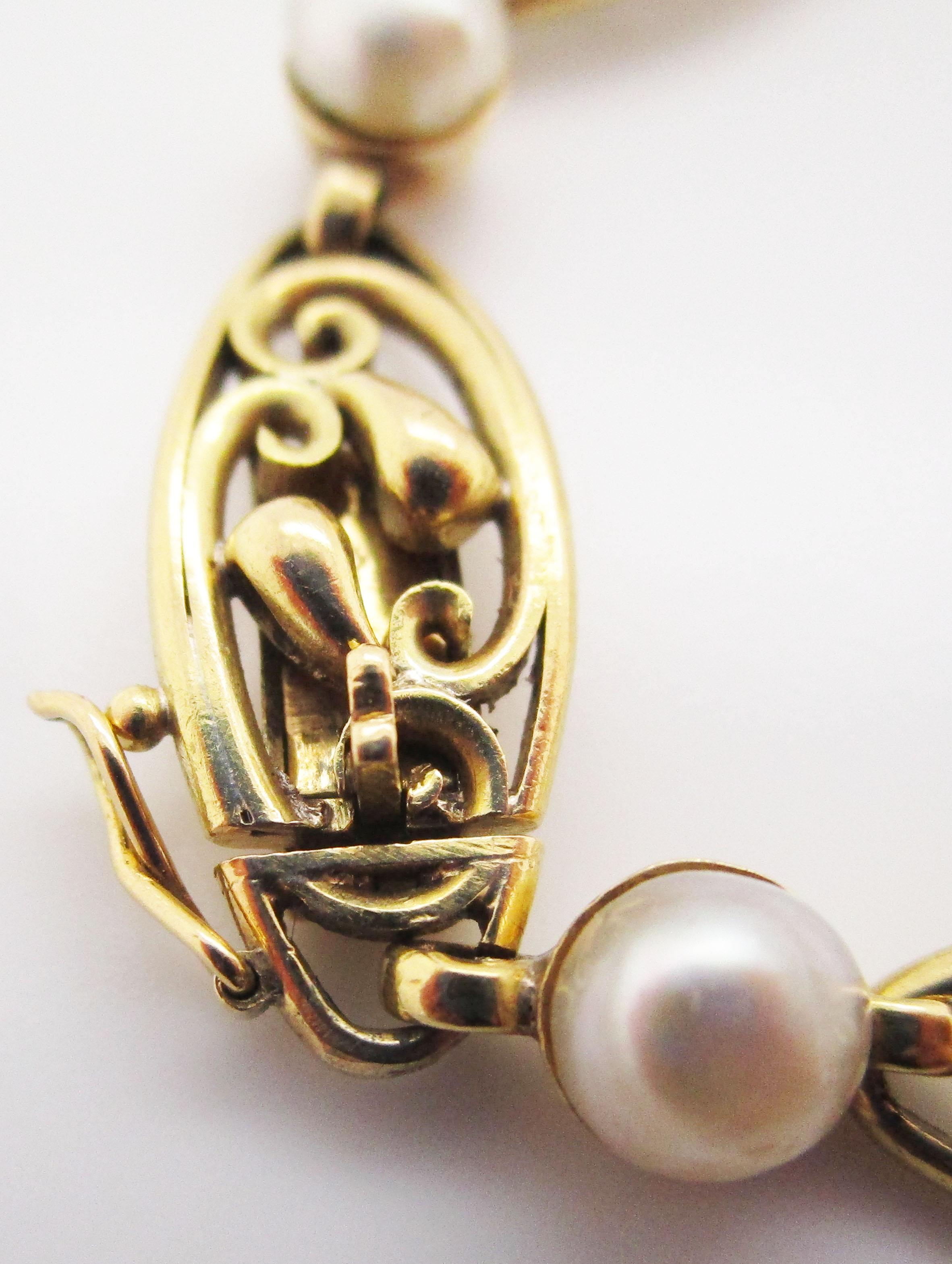 Französisches Jugendstil-Armband aus 18 Karat Gold und GIA-zertifizierter natürlicher Perle, 1890 Damen im Angebot