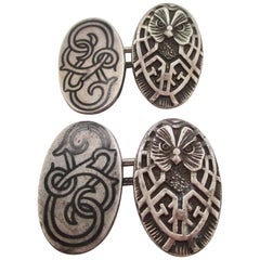 1890 Art Nouveau Sterling Silver Unger Bro Owl Celtic Knot Cufflinks