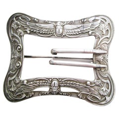 1890 Art Nouveau Unger Brothers Sterling Silver Belt Buckle Brooch