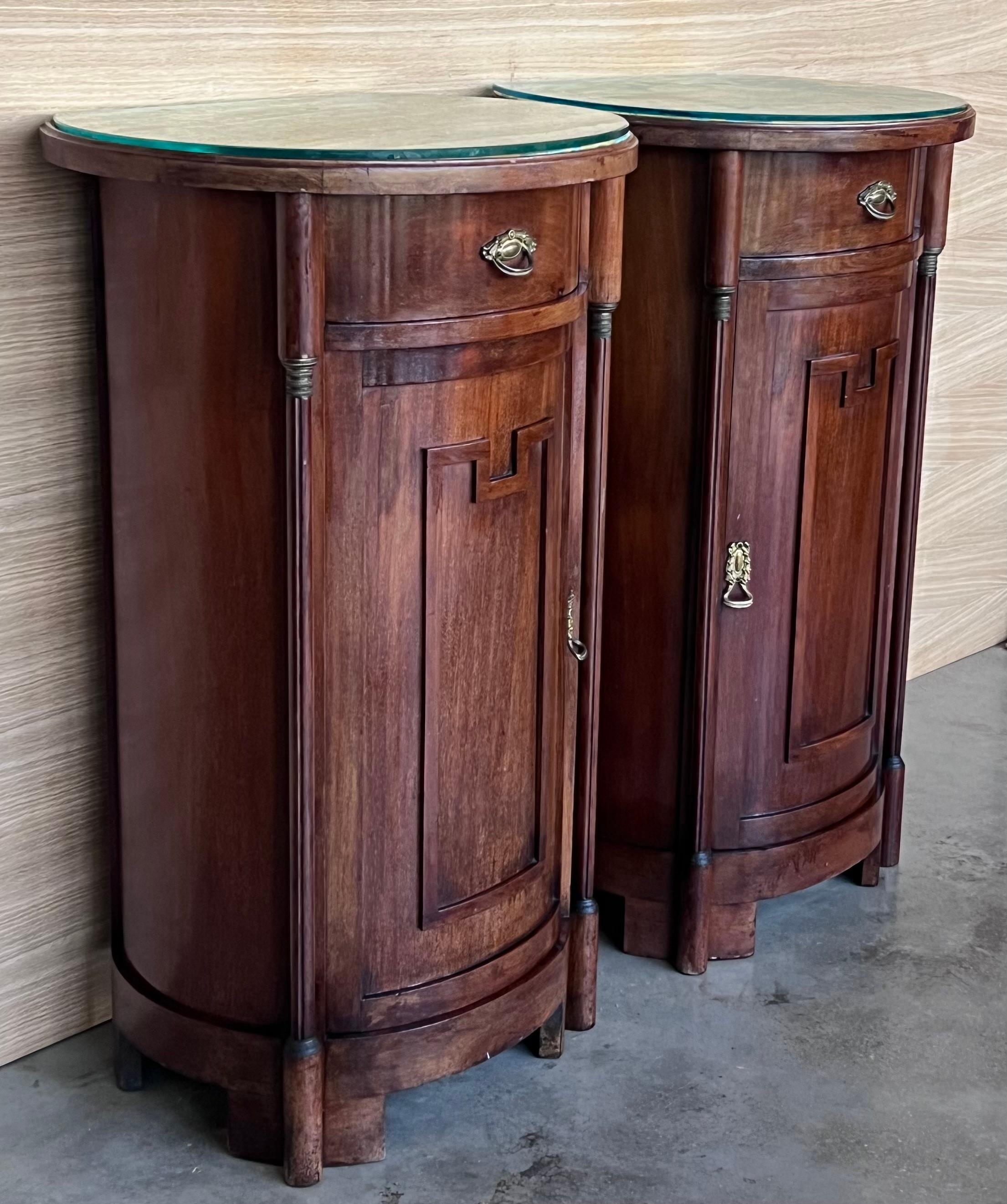 19th Century 1890 Biedermeier Style Drum Tables with Drawer and Door For Sale