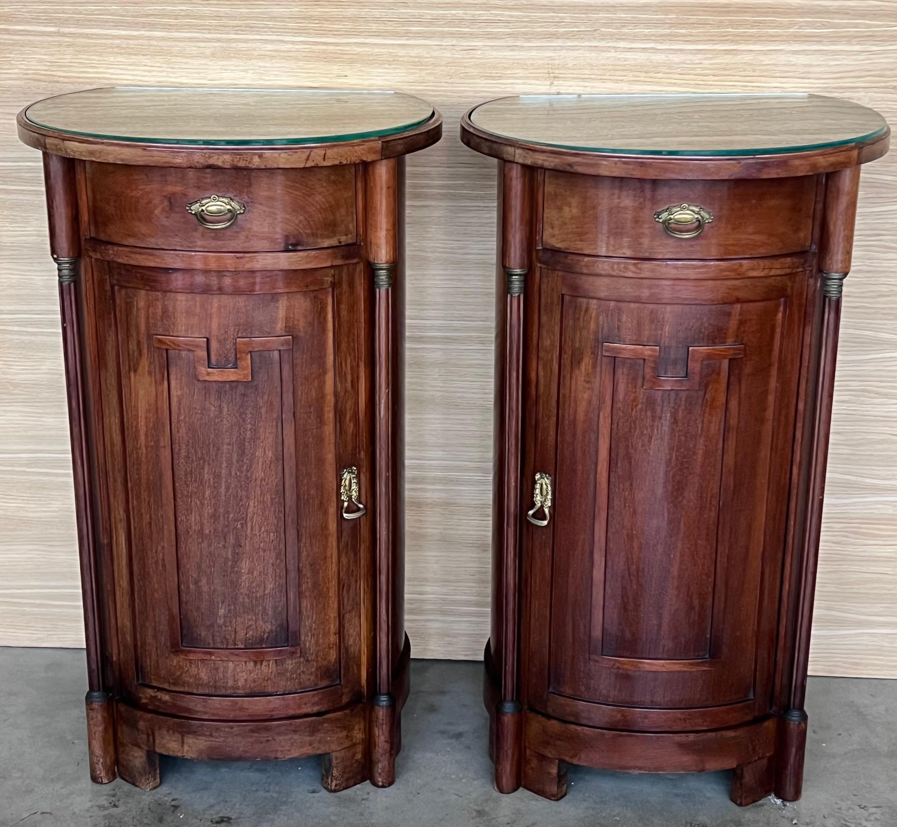 Walnut 1890 Biedermeier Style Drum Tables with Drawer and Door For Sale