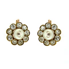 Antique 1890 Diamond 5 Carat Gold Pearl Cluster Earrings