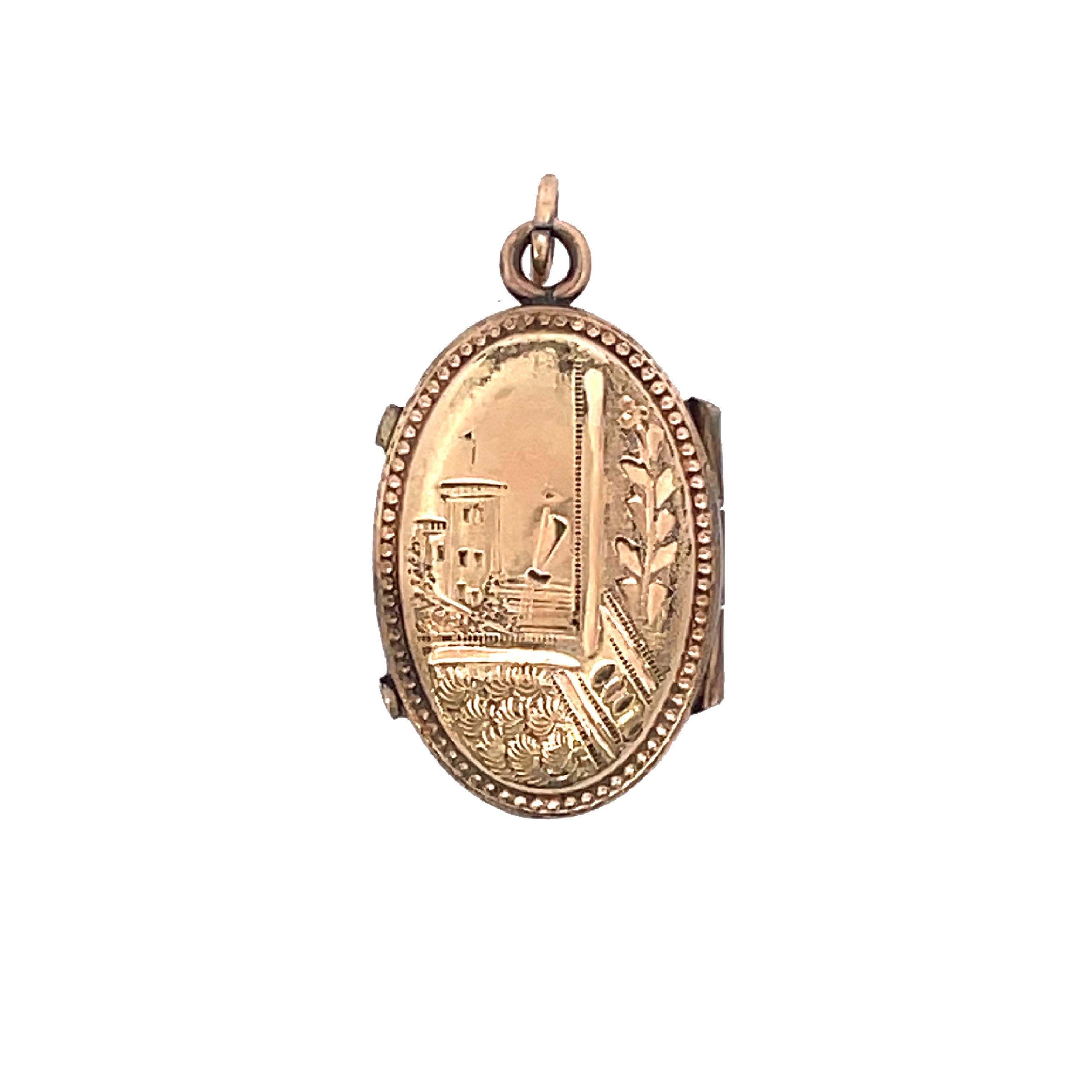 1890 Etruscan Engraved Gold Locket For Sale 3