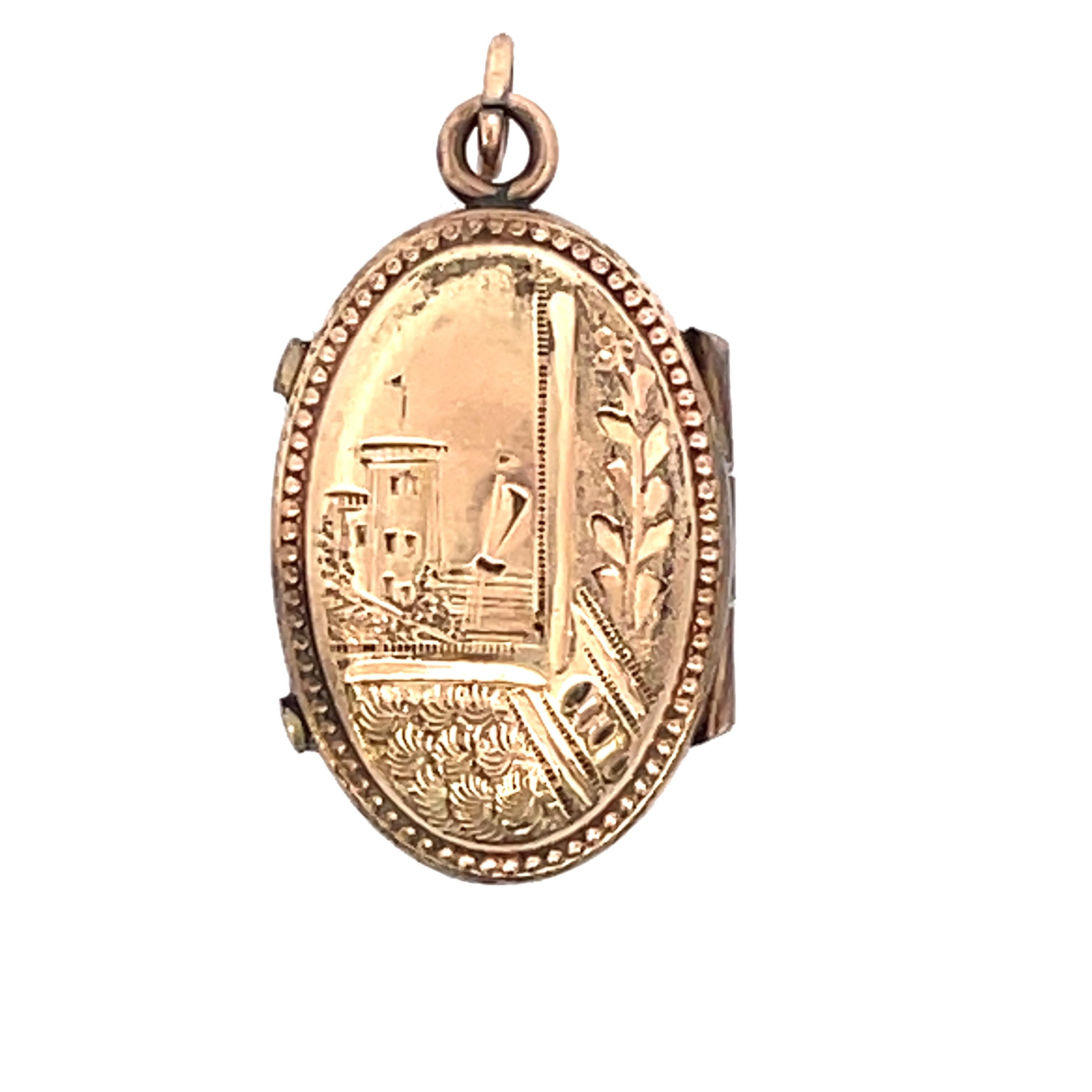 1890 Etruscan Engraved Gold Locket For Sale 1