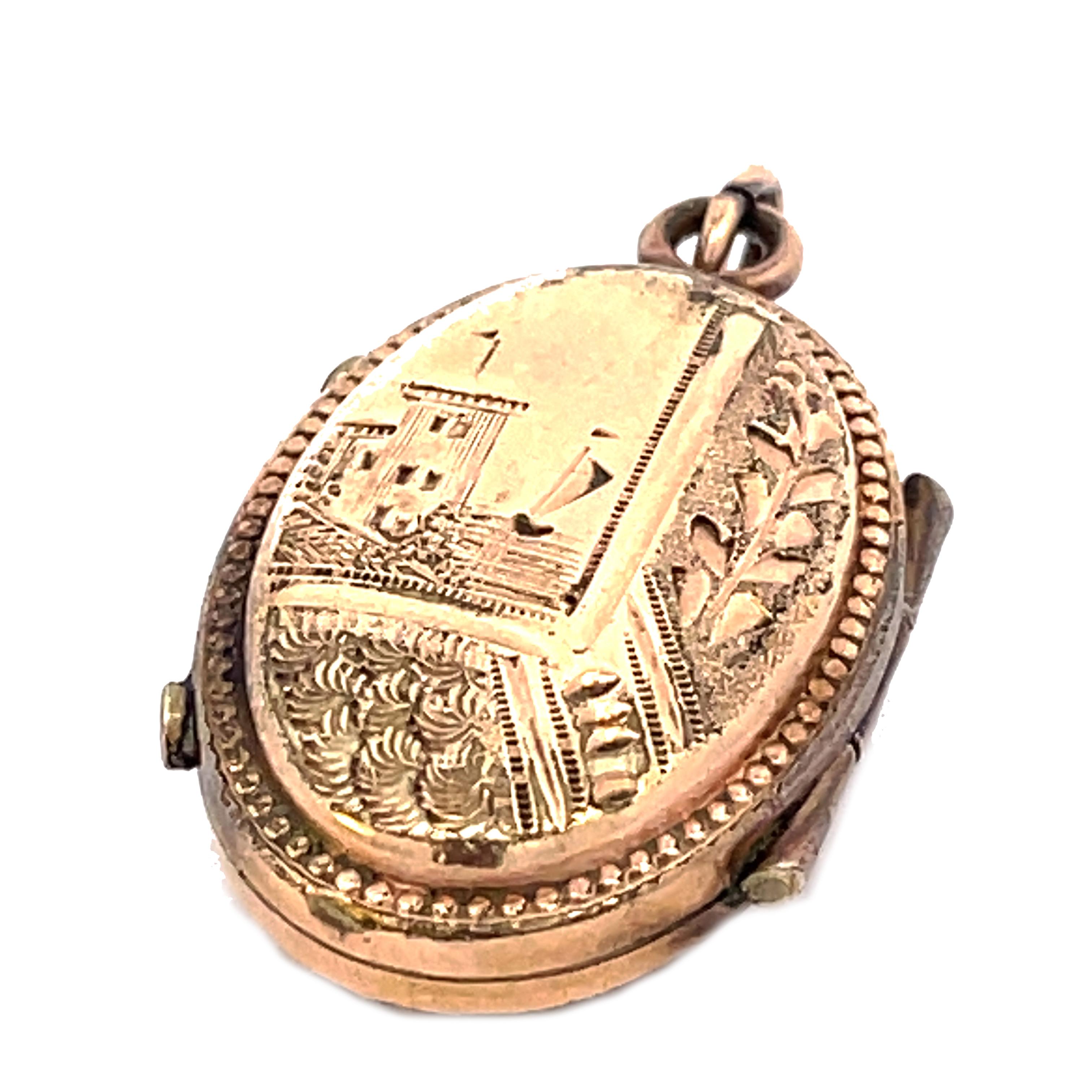 1890 Etruscan Engraved Gold Locket For Sale 2