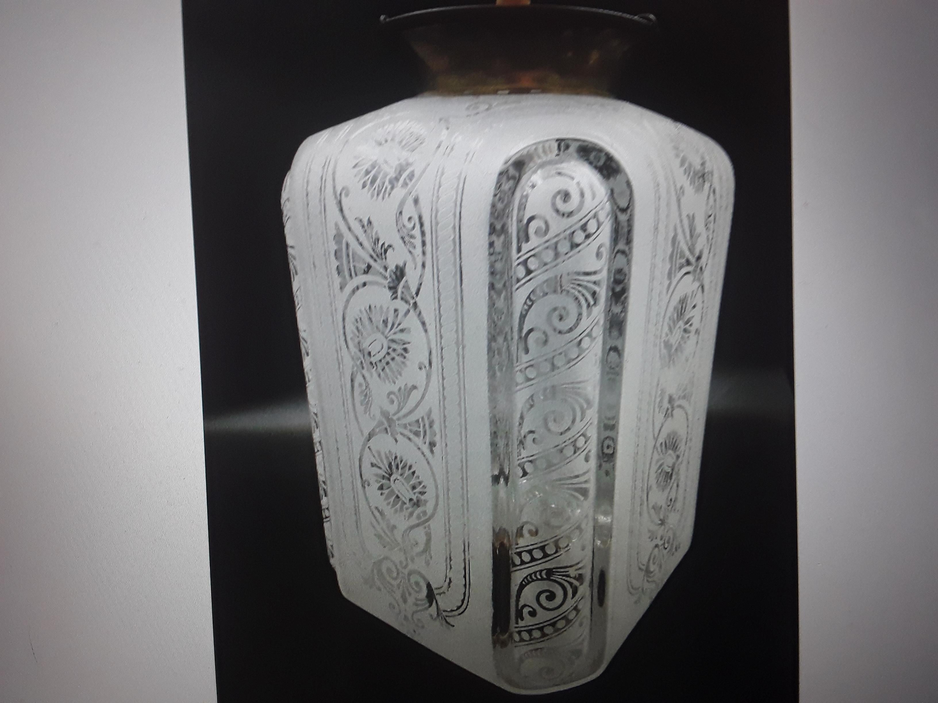 This is a 19thc French Floral Etched Ceiling Lantern/ Pendant Fixture by Baccarat