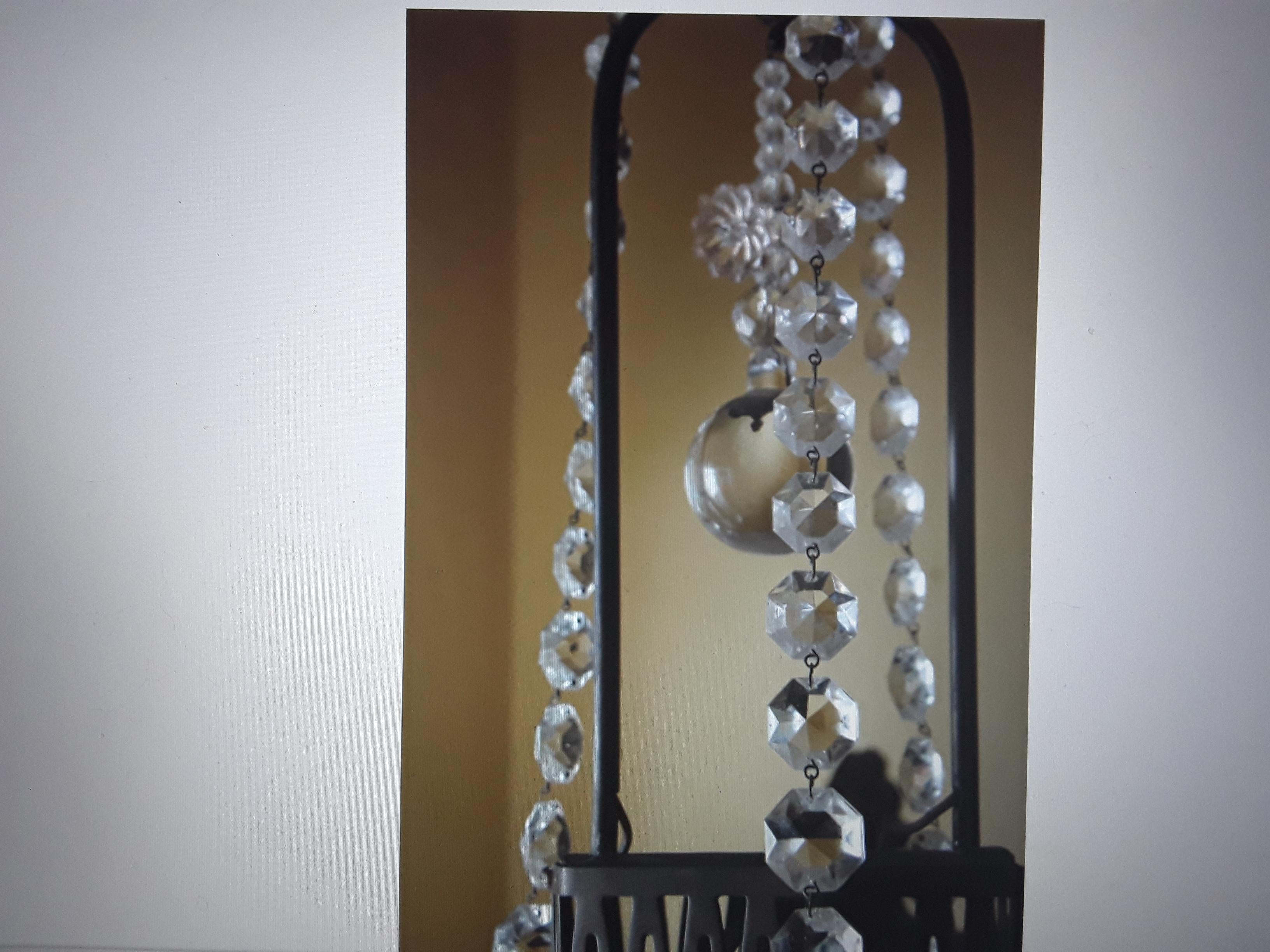 1890 French Style Maison Bagues Napoleon III Gas Conv. Beaded Crystal Chandelier For Sale 5