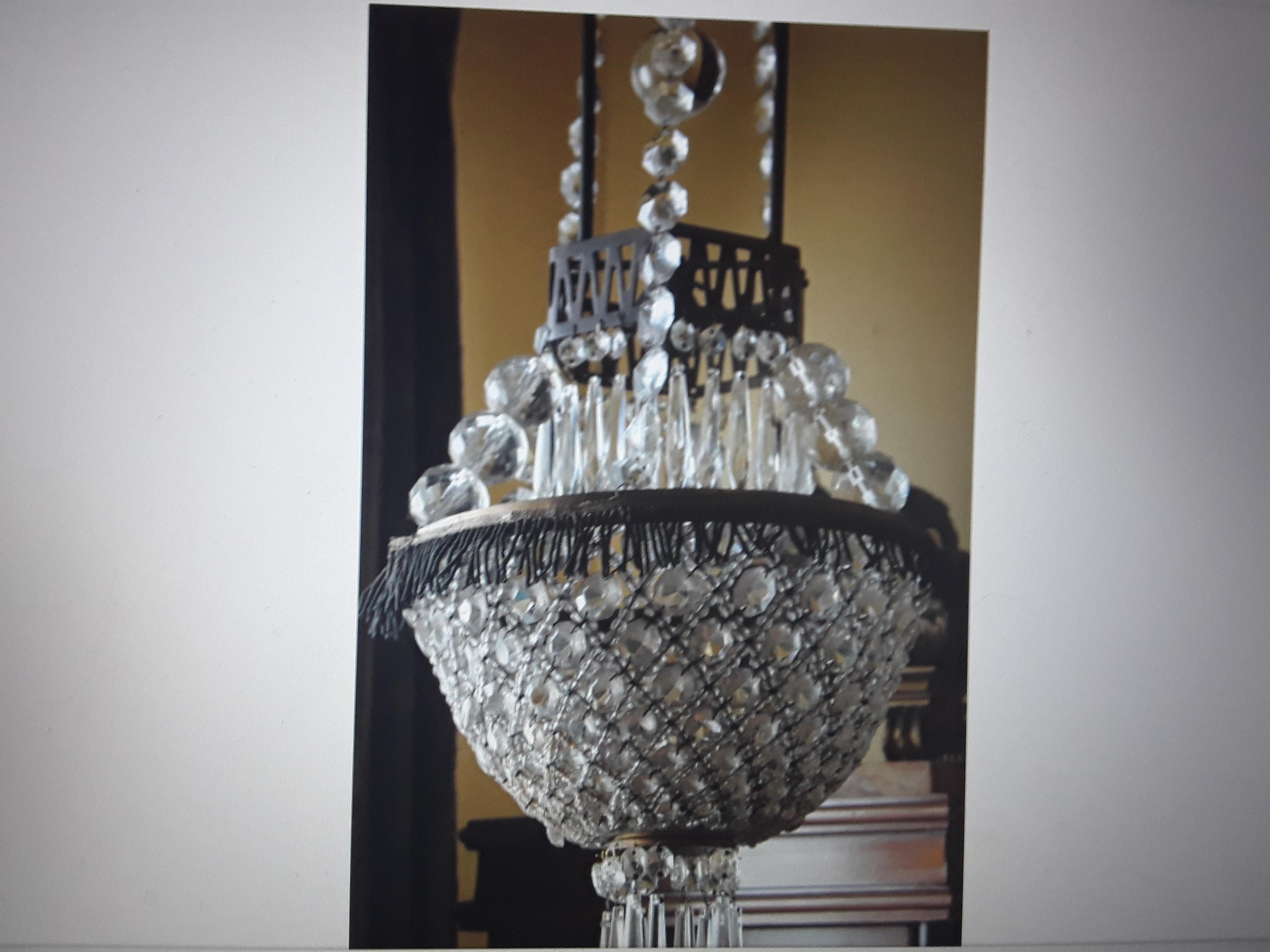 1890 French Style Maison Bagues Napoleon III Gas Conv. Beaded Crystal Chandelier For Sale 6