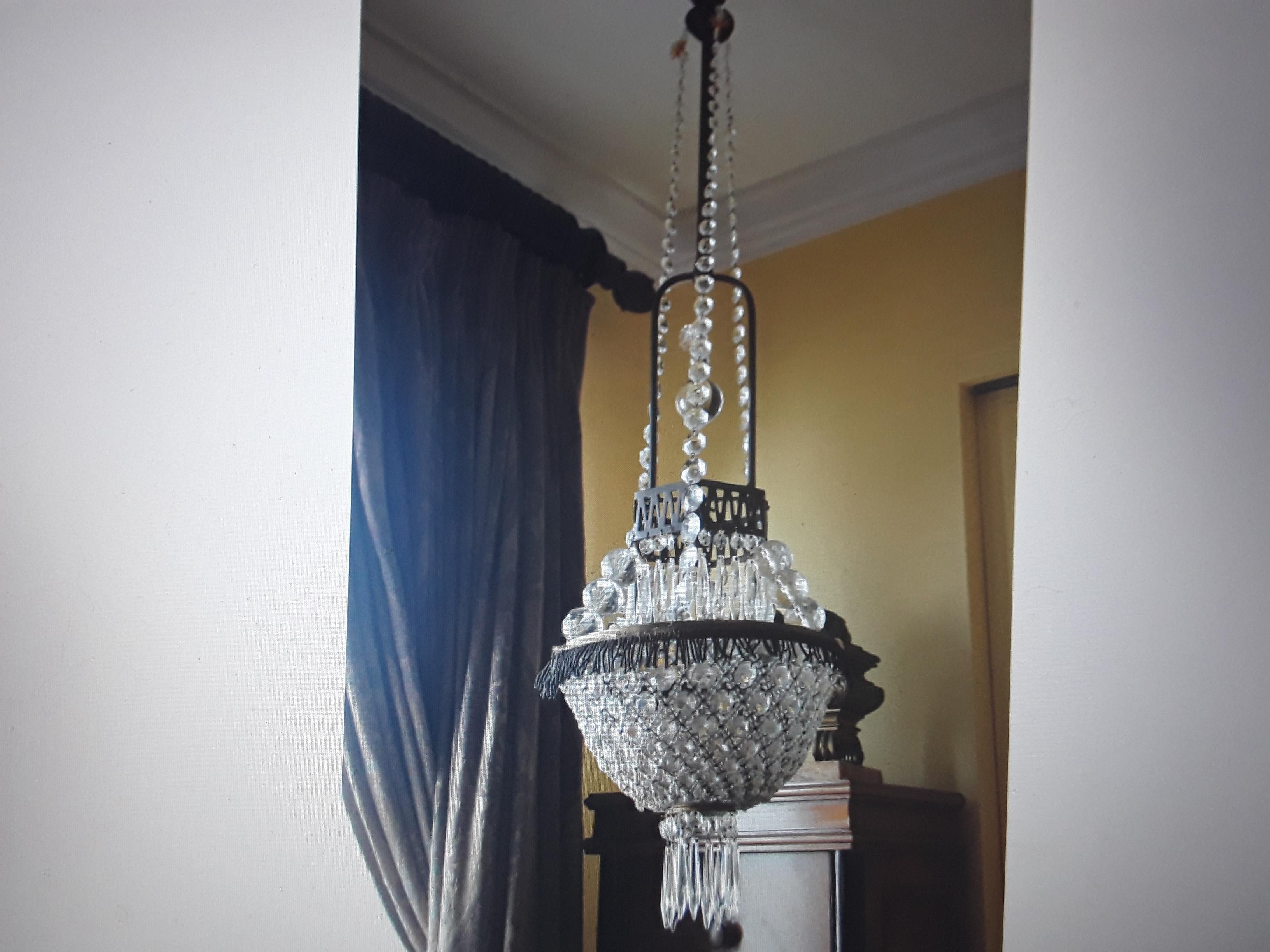 1890 French Style Maison Bagues Napoleon III Gas Conv. Beaded Crystal Chandelier For Sale 8