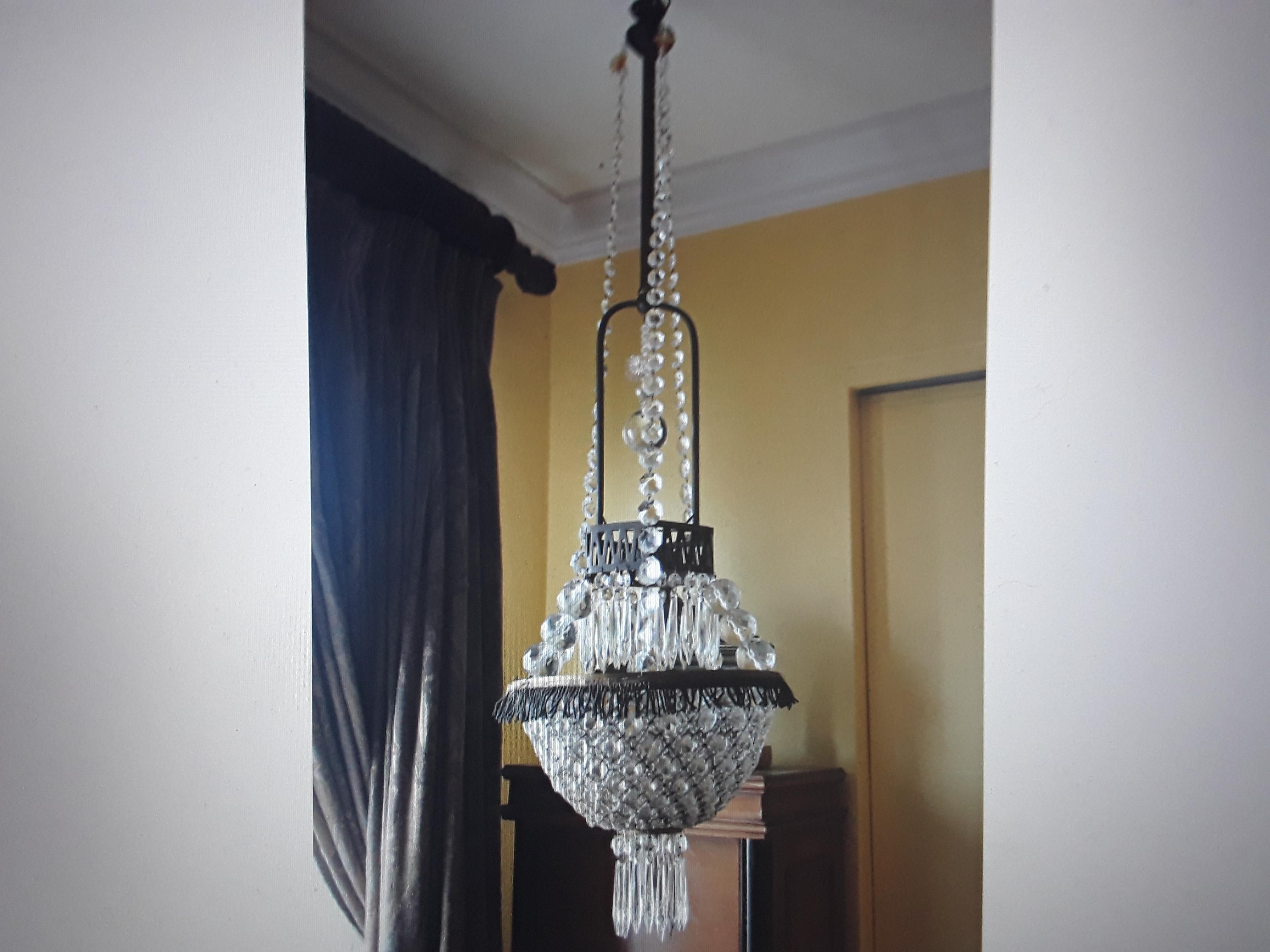 1890 French Style Maison Bagues Napoleon III Gas Conv. Beaded Crystal Chandelier In Good Condition For Sale In Opa Locka, FL