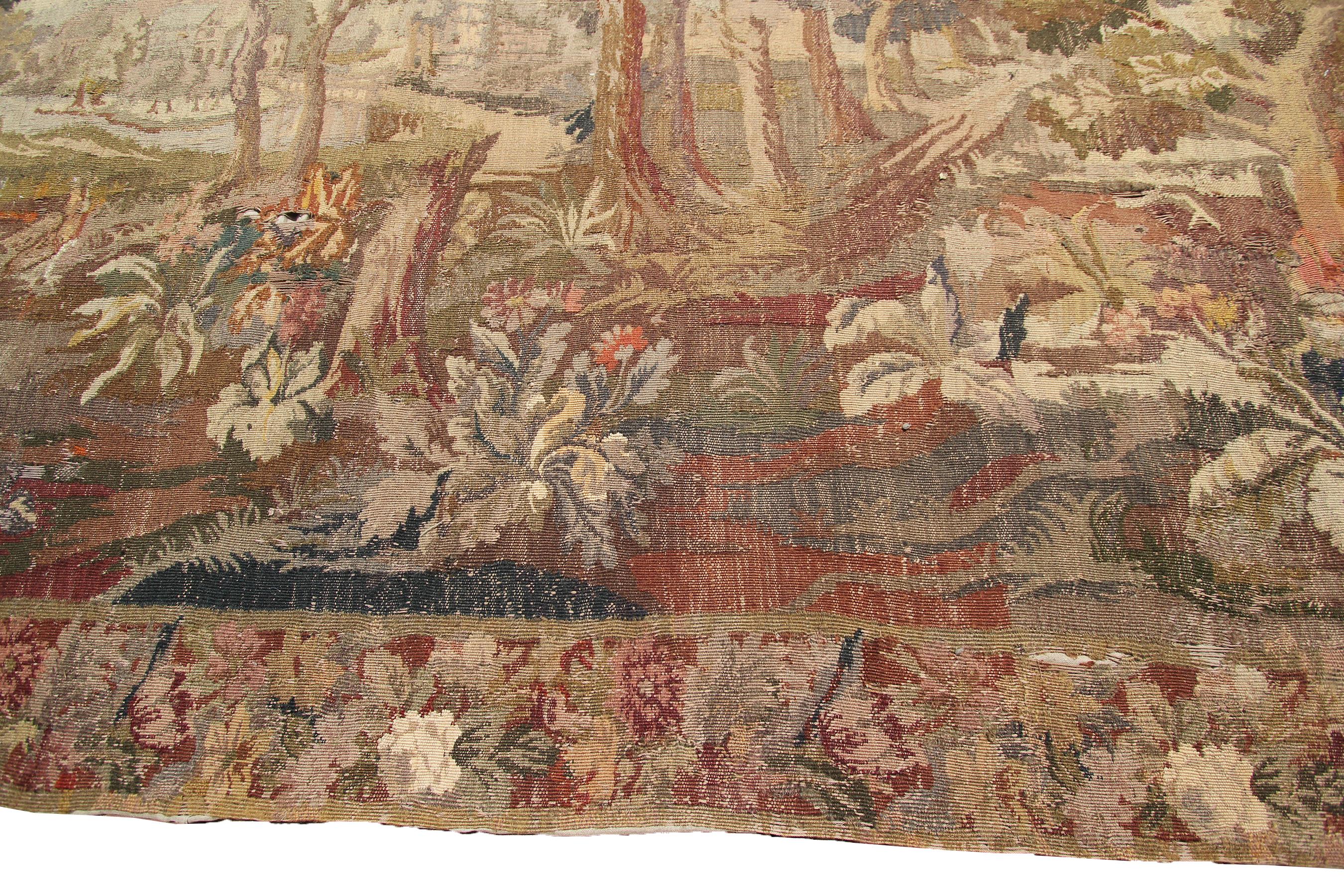 1890 Handmade Antique French Tapestry Verdure 10x11 Large Tapestry 303cmx336ccm en vente 3