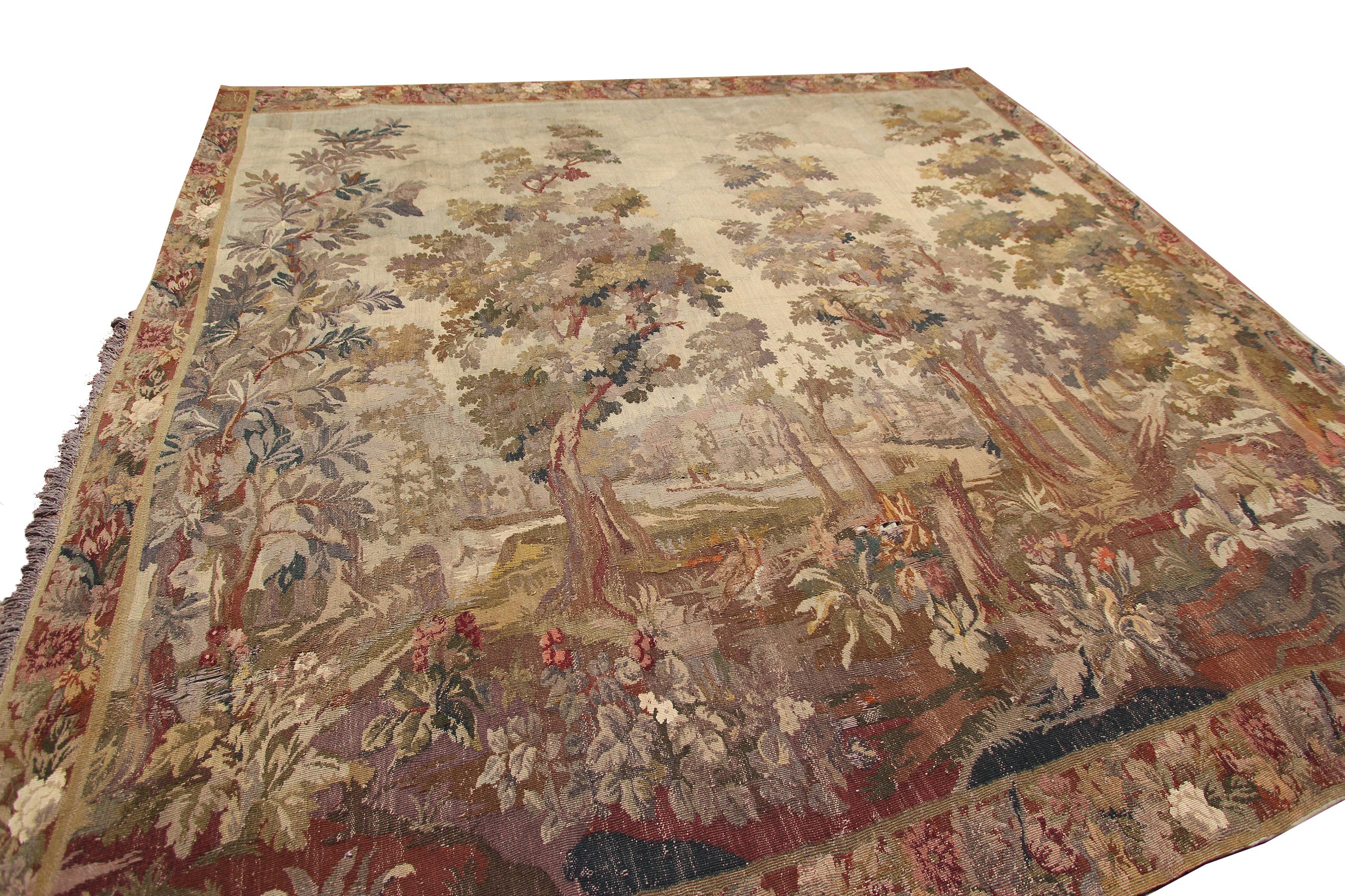 1890 Handmade Antique French Tapestry Verdure 10x11 Large Tapestry 303cmx336ccm en vente 6