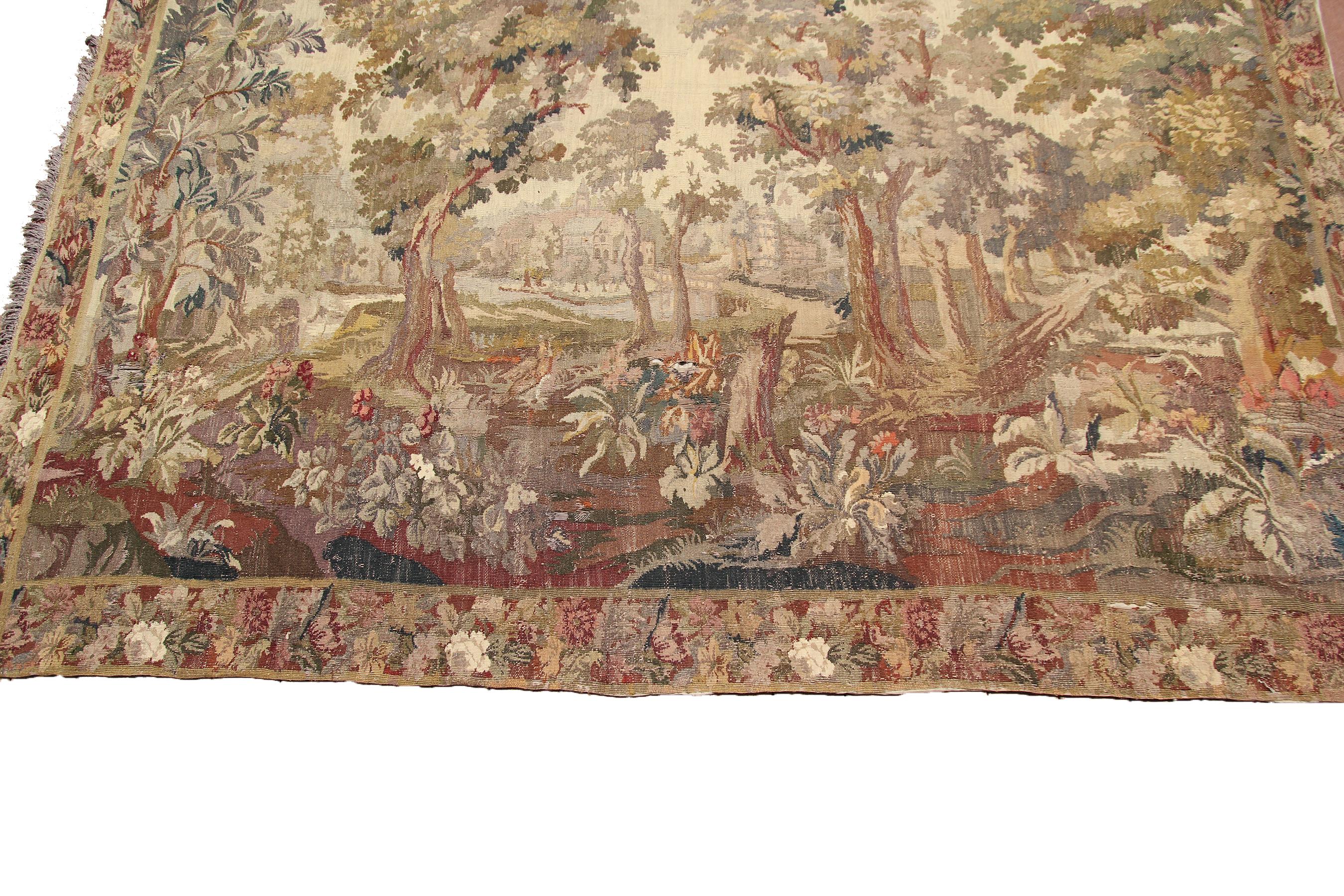 Tissé à la main 1890 Handmade Antique French Tapestry Verdure 10x11 Large Tapestry 303cmx336ccm en vente