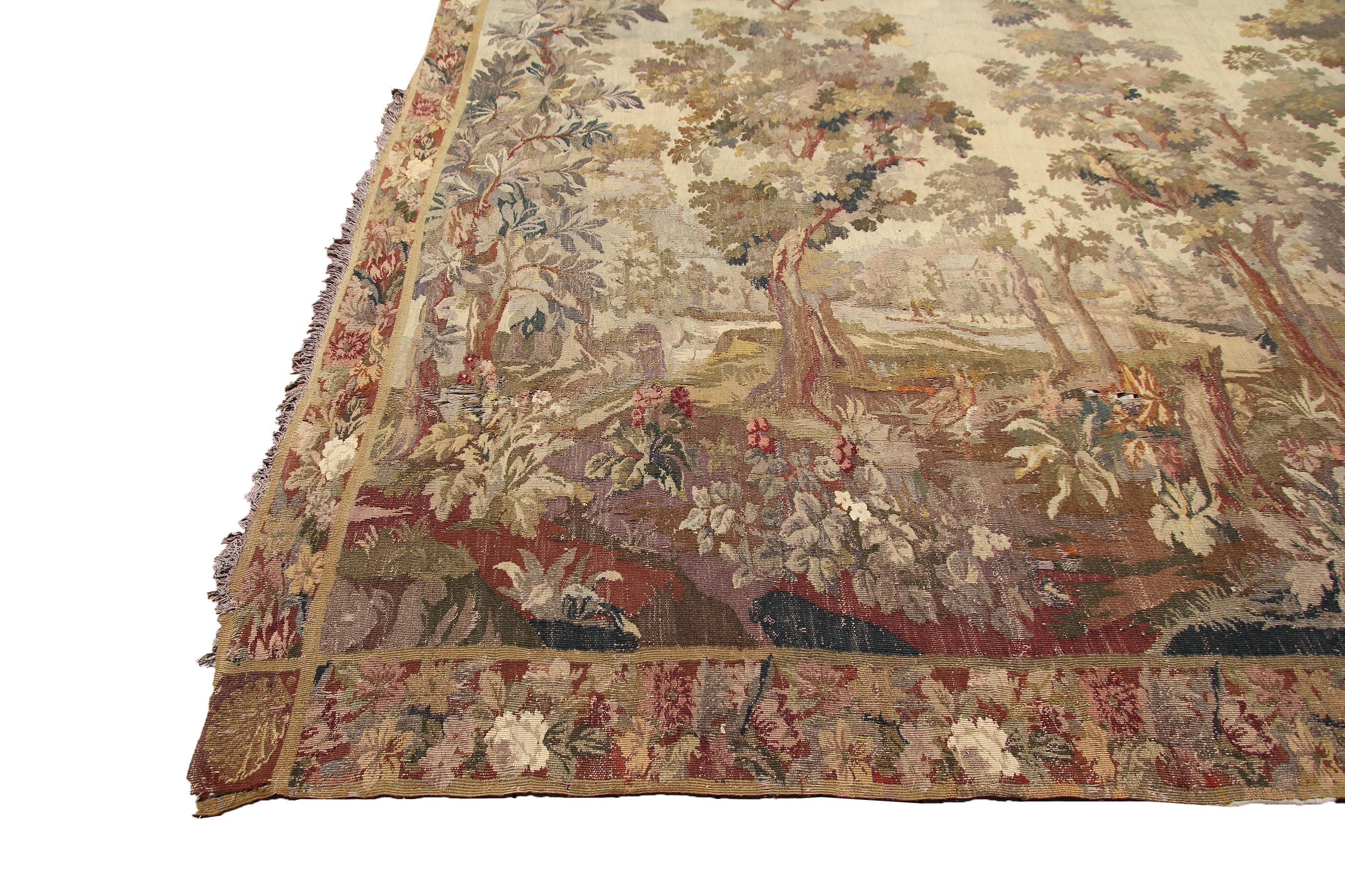 Late 19th Century 1890 Handmade Antique French Tapestry Verdure 10x11 Large Tapestry 303cmx336ccm For Sale