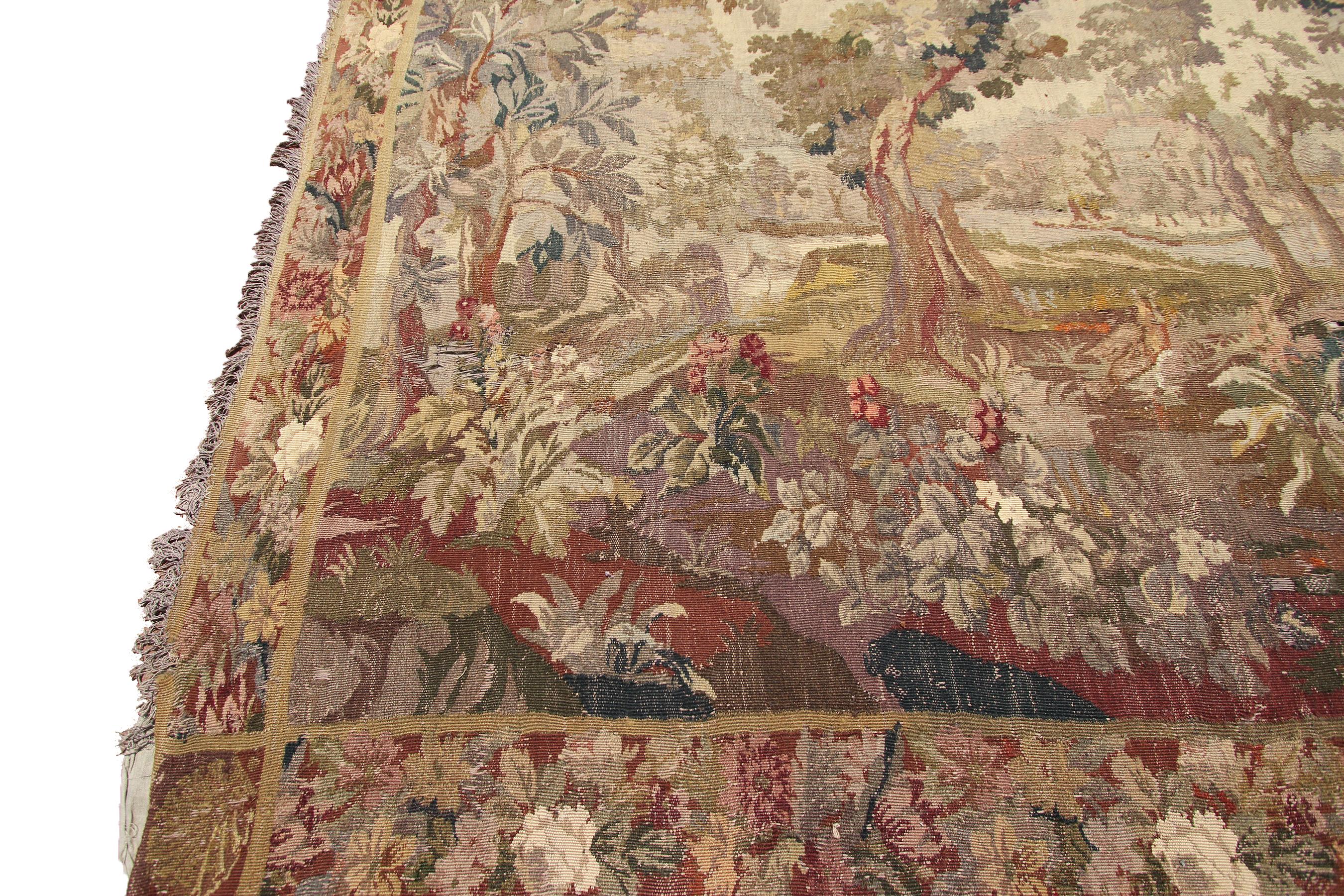 Wool 1890 Handmade Antique French Tapestry Verdure 10x11 Large Tapestry 303cmx336ccm For Sale