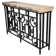 Antique 1890 iron limestone console table