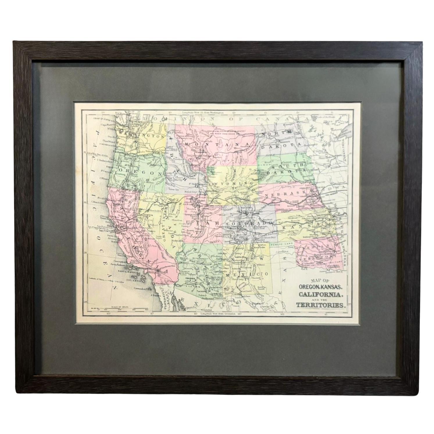 1890 "Map of Oregon, Kansas, California, and the Territories" by S. A. Mitchell