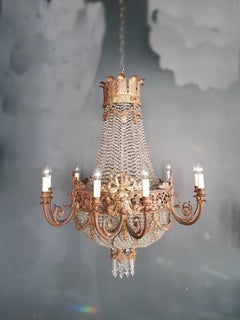 1890 Montgolfièr Antique Empire Brass Chandelier Crystal Lamp Lustre Art Nouveau