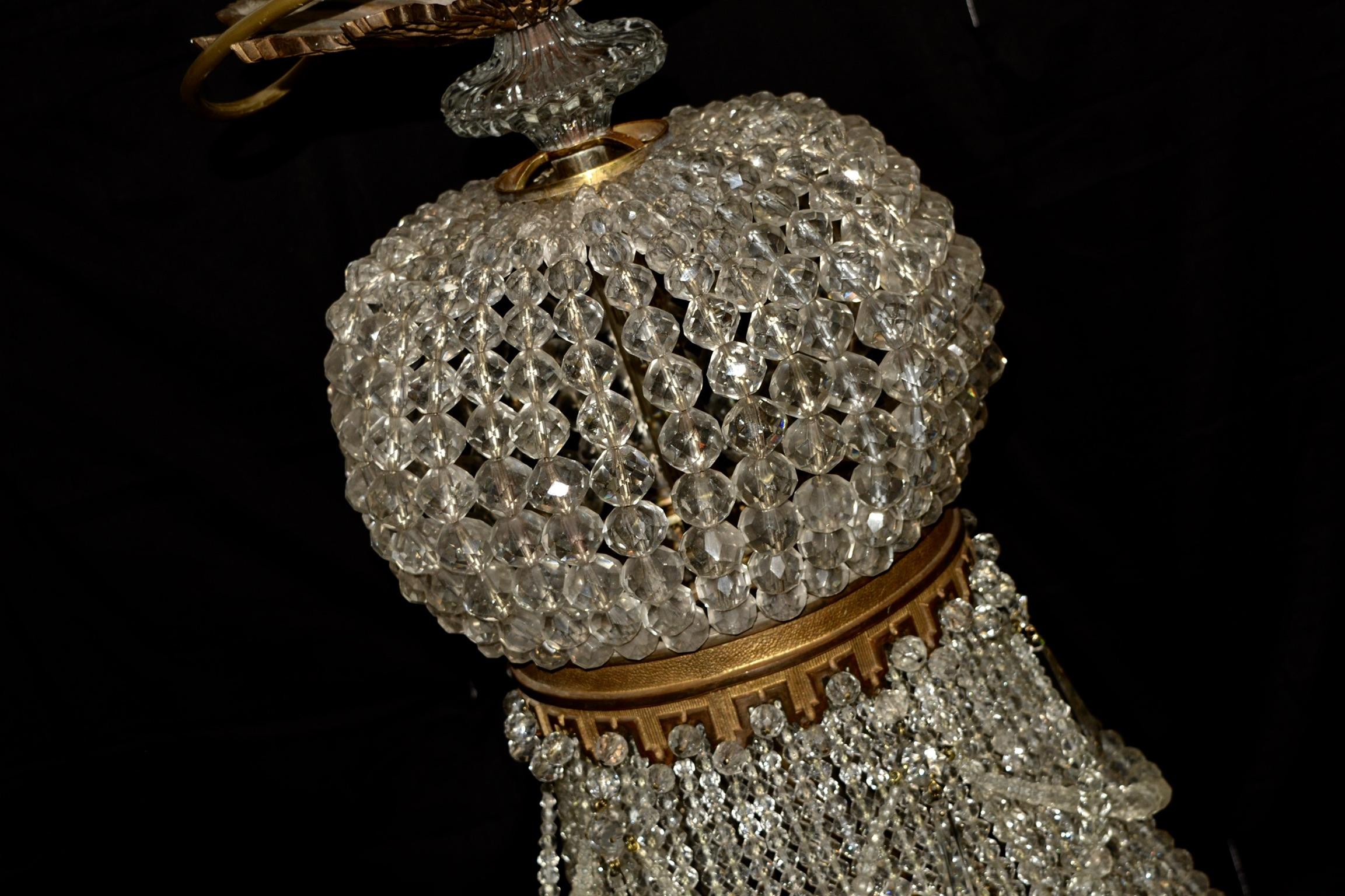 1890 Montgolfièr Antique Empire Brass Chandelier Crystal Lamp Lustre Art Nouveau (Europäisch)