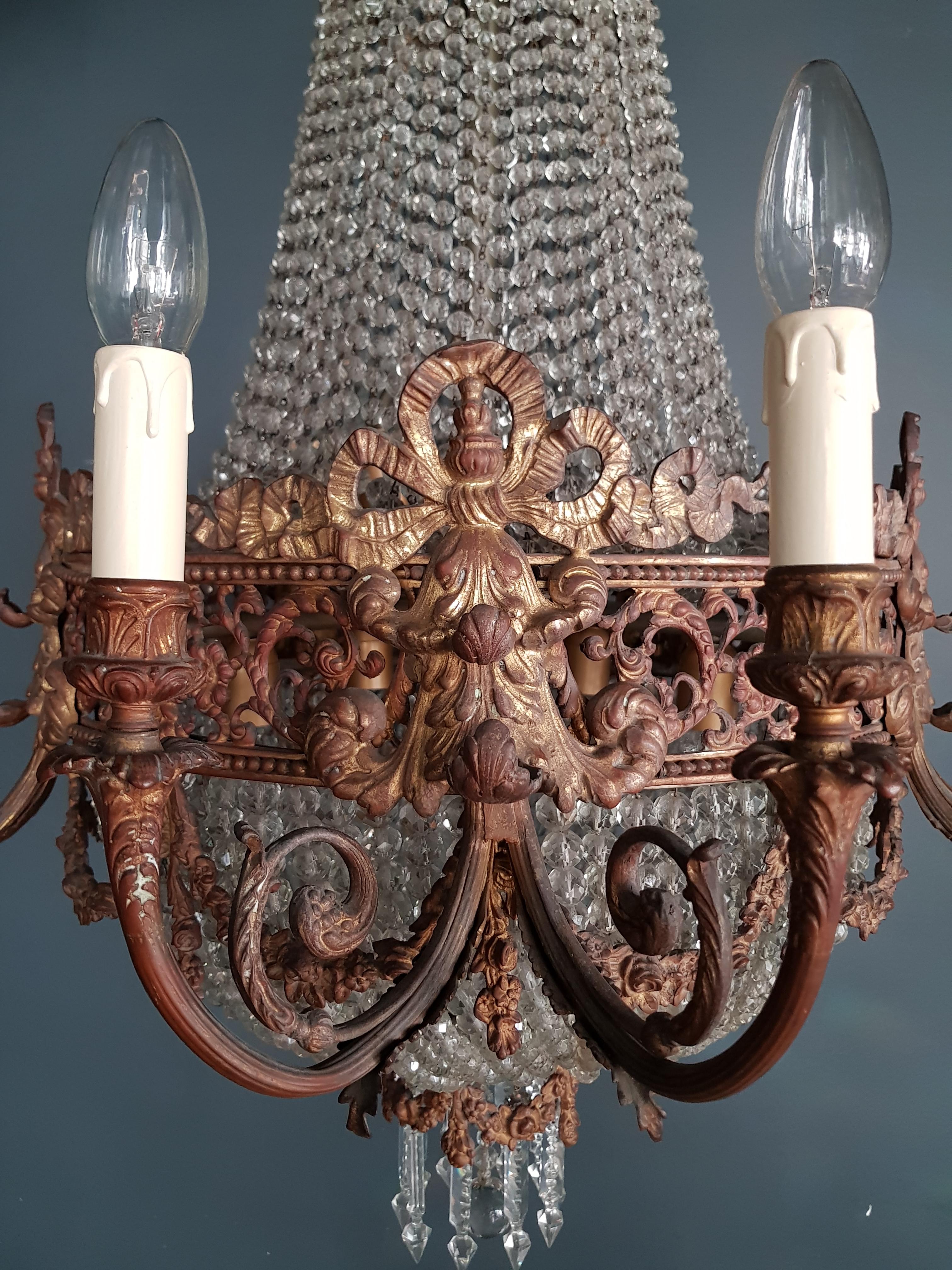 European 1890 Montgolfièr Antique Empire Brass Chandelier Crystal Lamp Lustre Art Nouveau