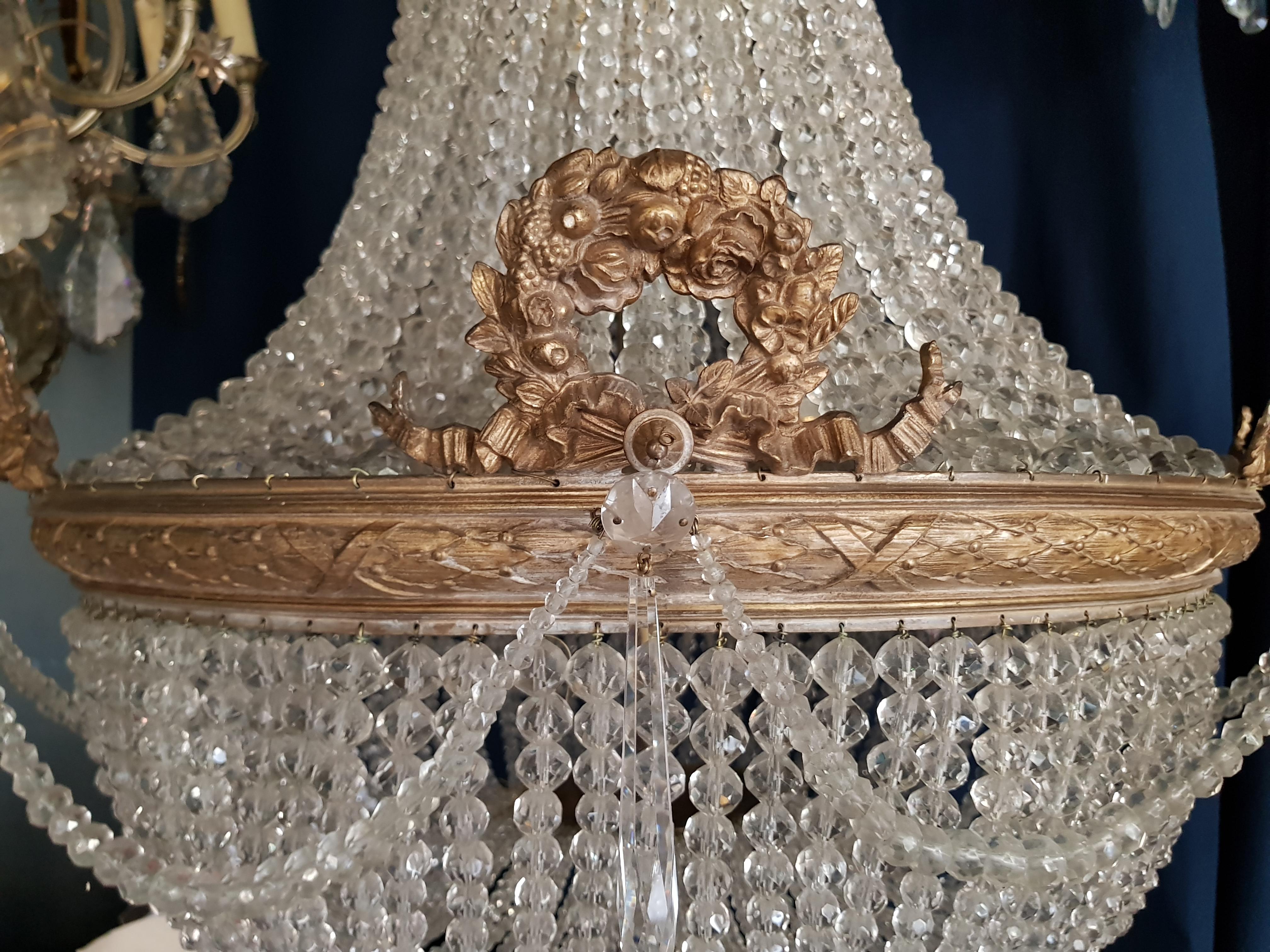 1890 Montgolfièr Antique Empire Brass Chandelier Crystal Lamp Lustre Art Nouveau (Handgefertigt)