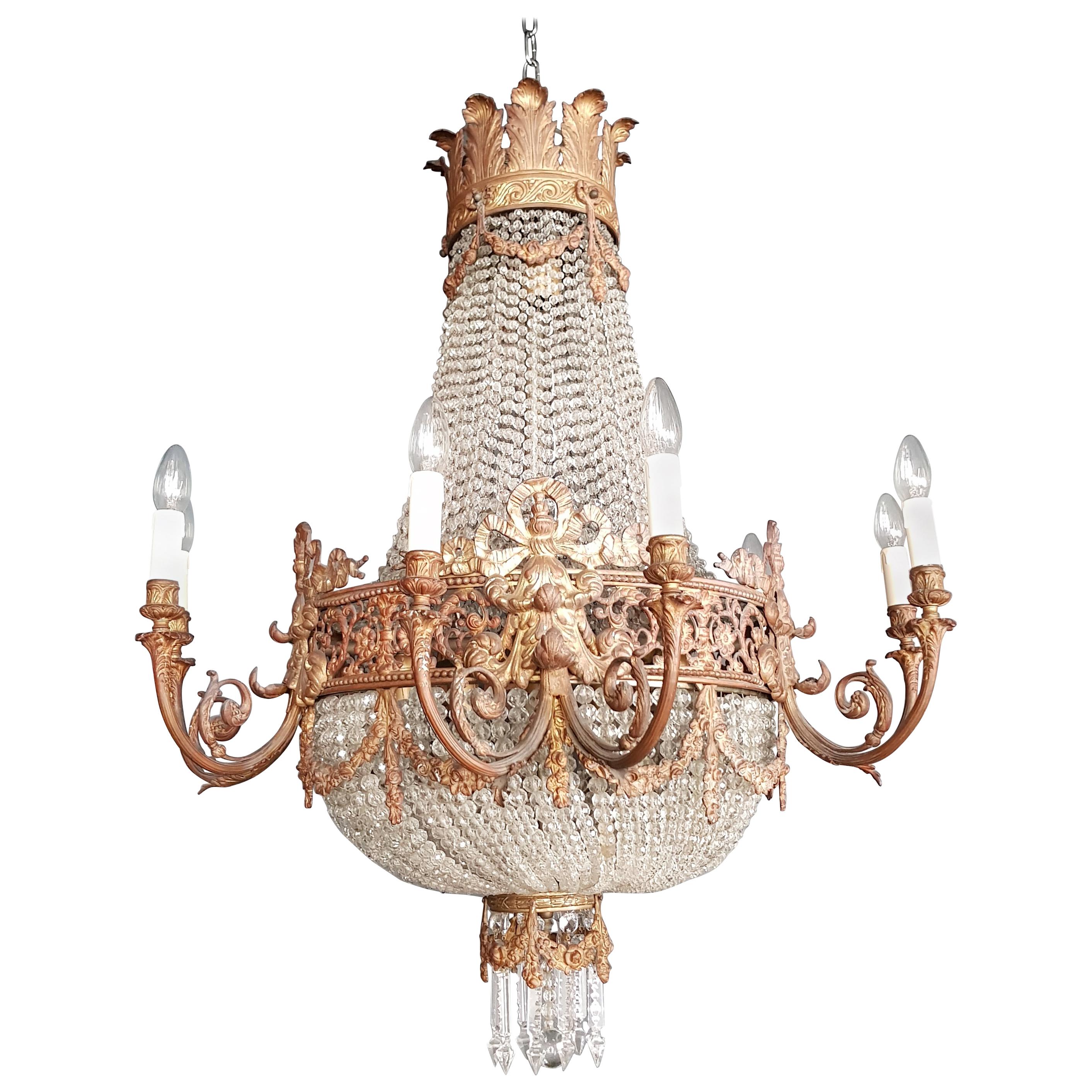 1890 Montgolfièr Antique Empire Brass Chandelier Crystal Lamp Lustre Art Nouveau