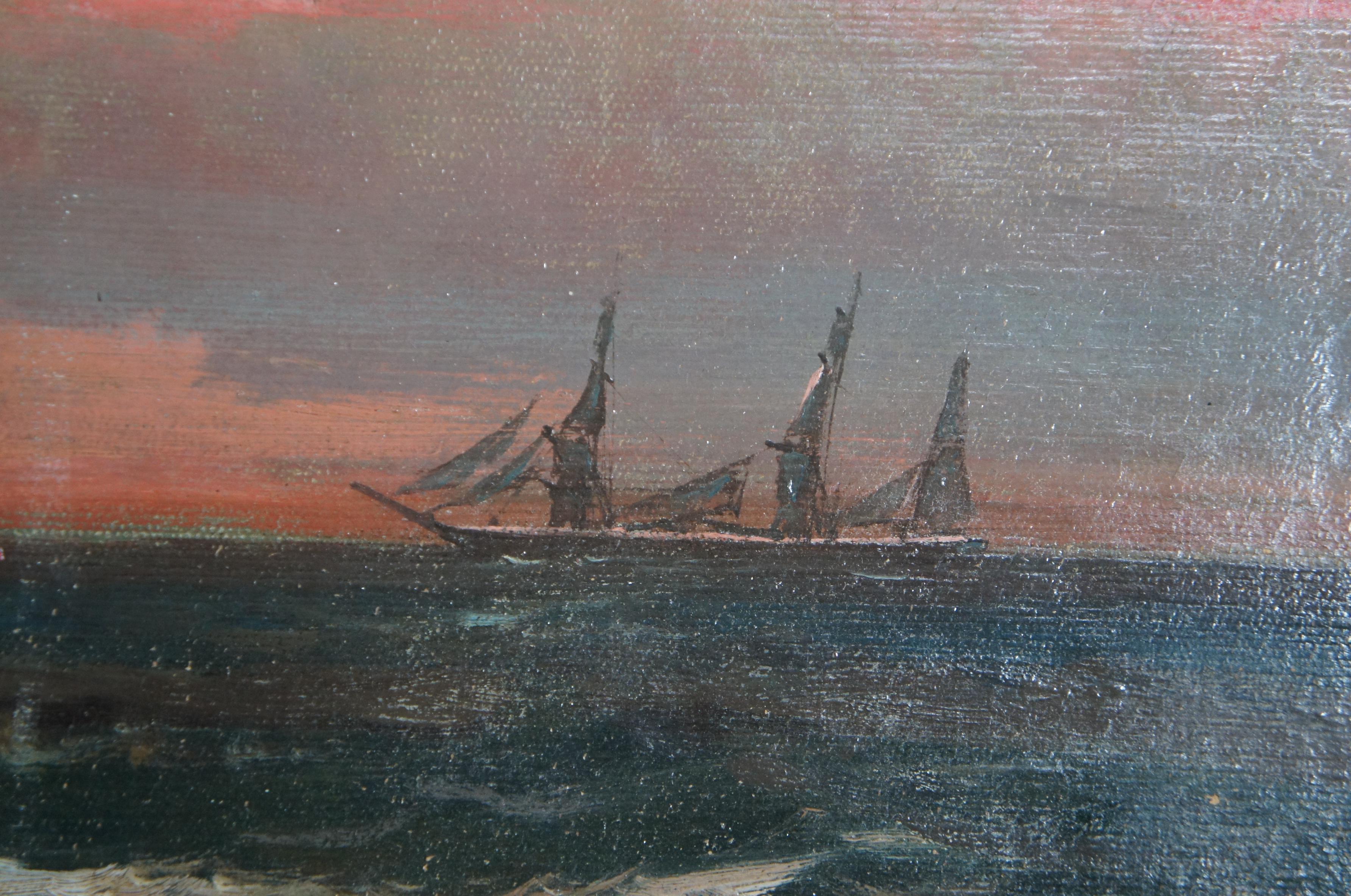 Victorian 1890 Monumental BJ Harnett Seascape Canvas Oil Painting Nautical Maritime Boat For Sale