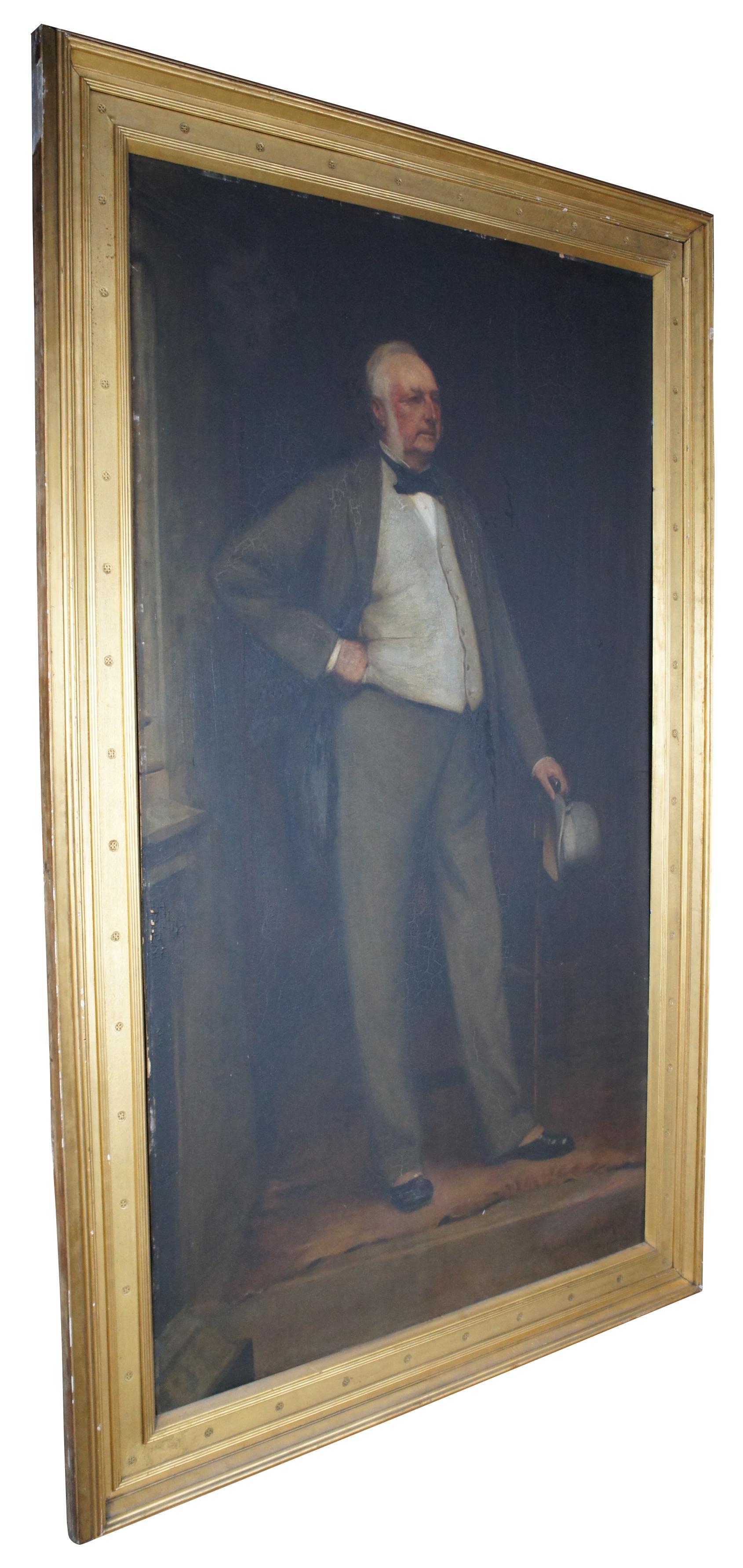 Victorian 1890 Monumental Hugh Glazebrook Full Length Gentleman Portrait Oil Painting For Sale