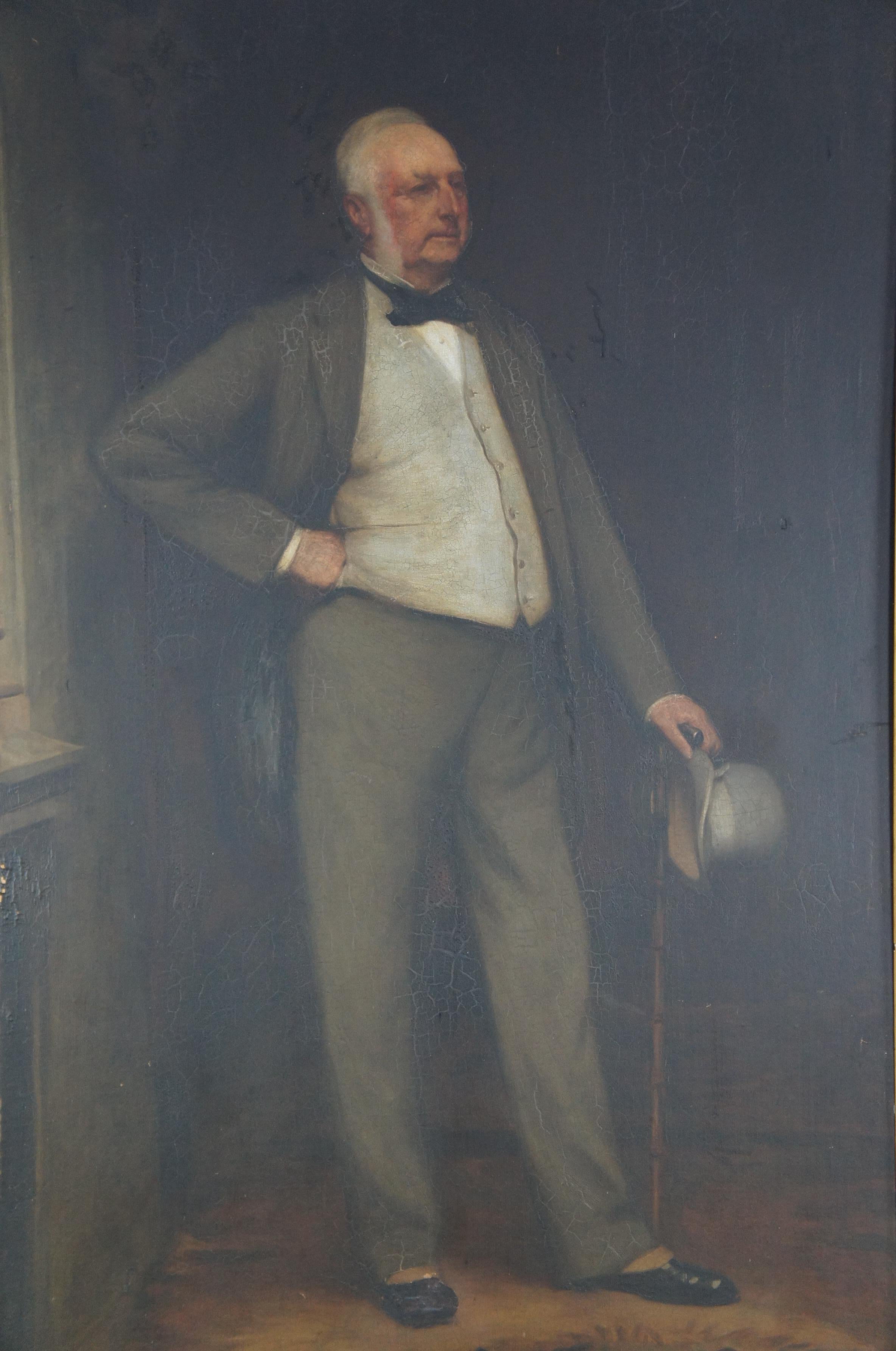 Late 19th Century 1890 Monumental Hugh Glazebrook Full Length Gentleman Portrait Oil Painting For Sale
