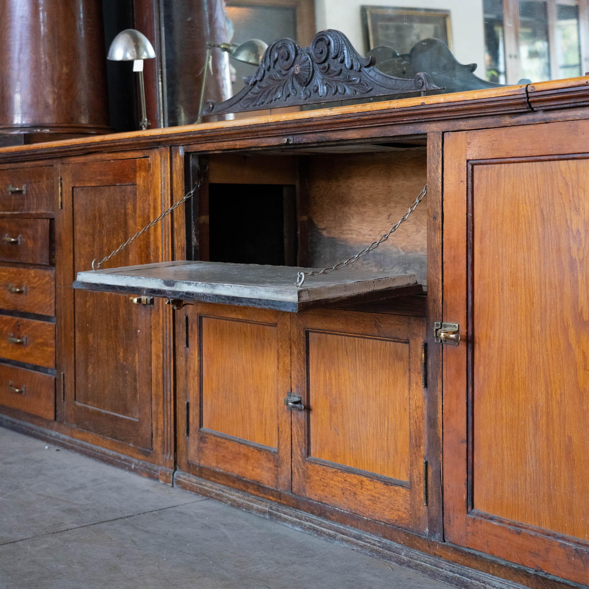 Victorian 1890 oak back bar by Charles Passow and Sons Chicago For Sale