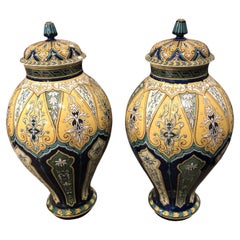 1890 Pair of Art Nouveau Porcelain Sarreguemines French Ginger Jars
