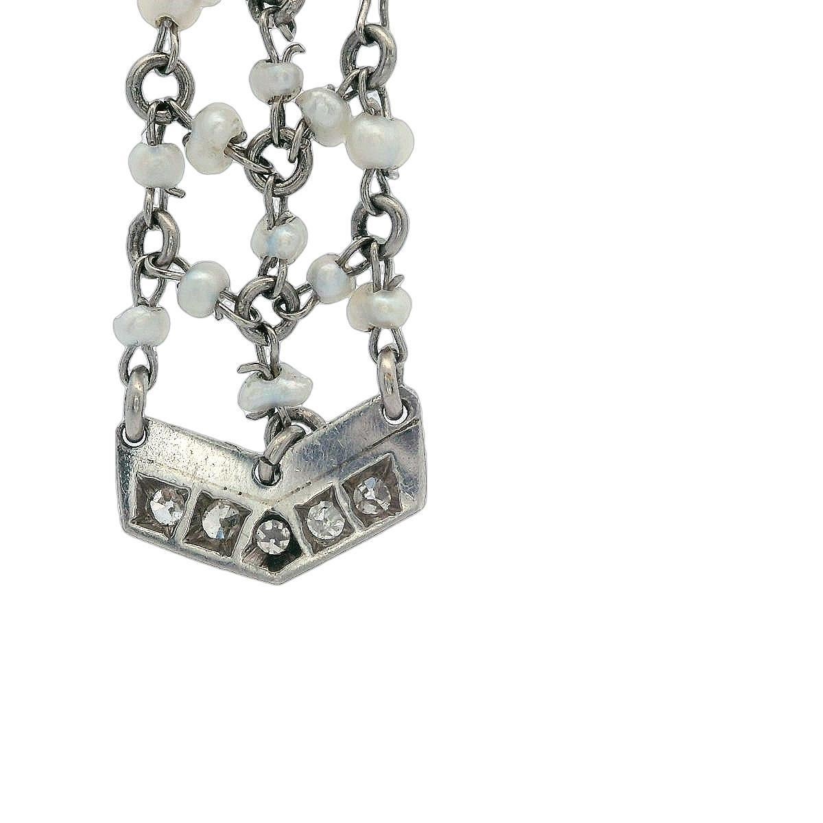 Bracciale da cintura regolabile in platino del 1890 con diamanti e microperle In condizioni ottime in vendita a Aventura, FL