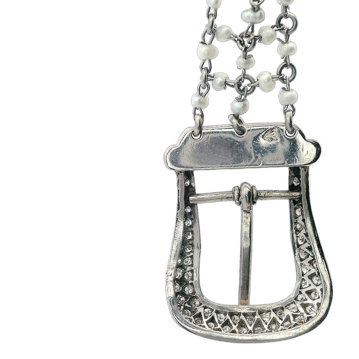 da uomo o donna Bracciale da cintura regolabile in platino del 1890 con diamanti e microperle in vendita
