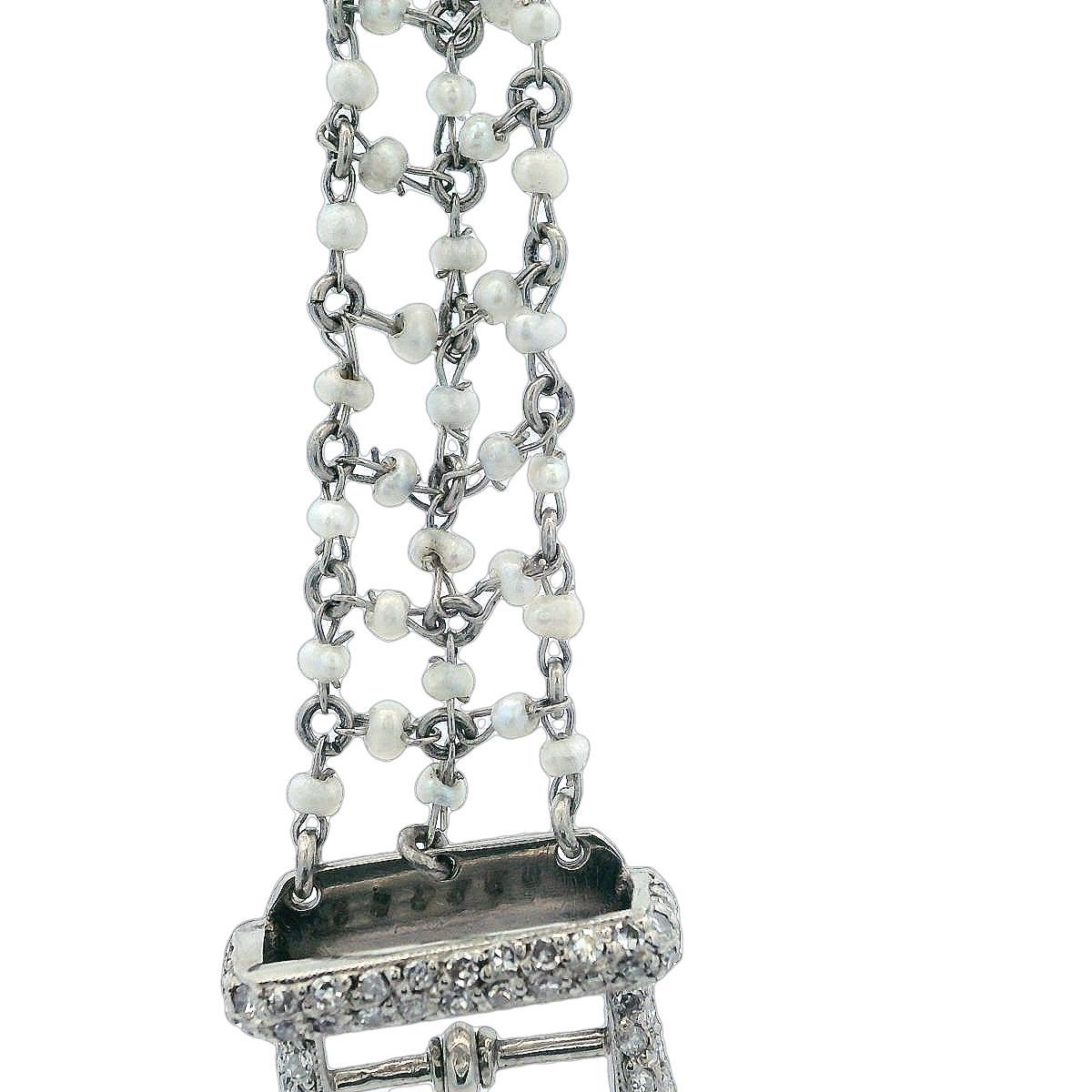 Bracciale da cintura regolabile in platino del 1890 con diamanti e microperle in vendita 1