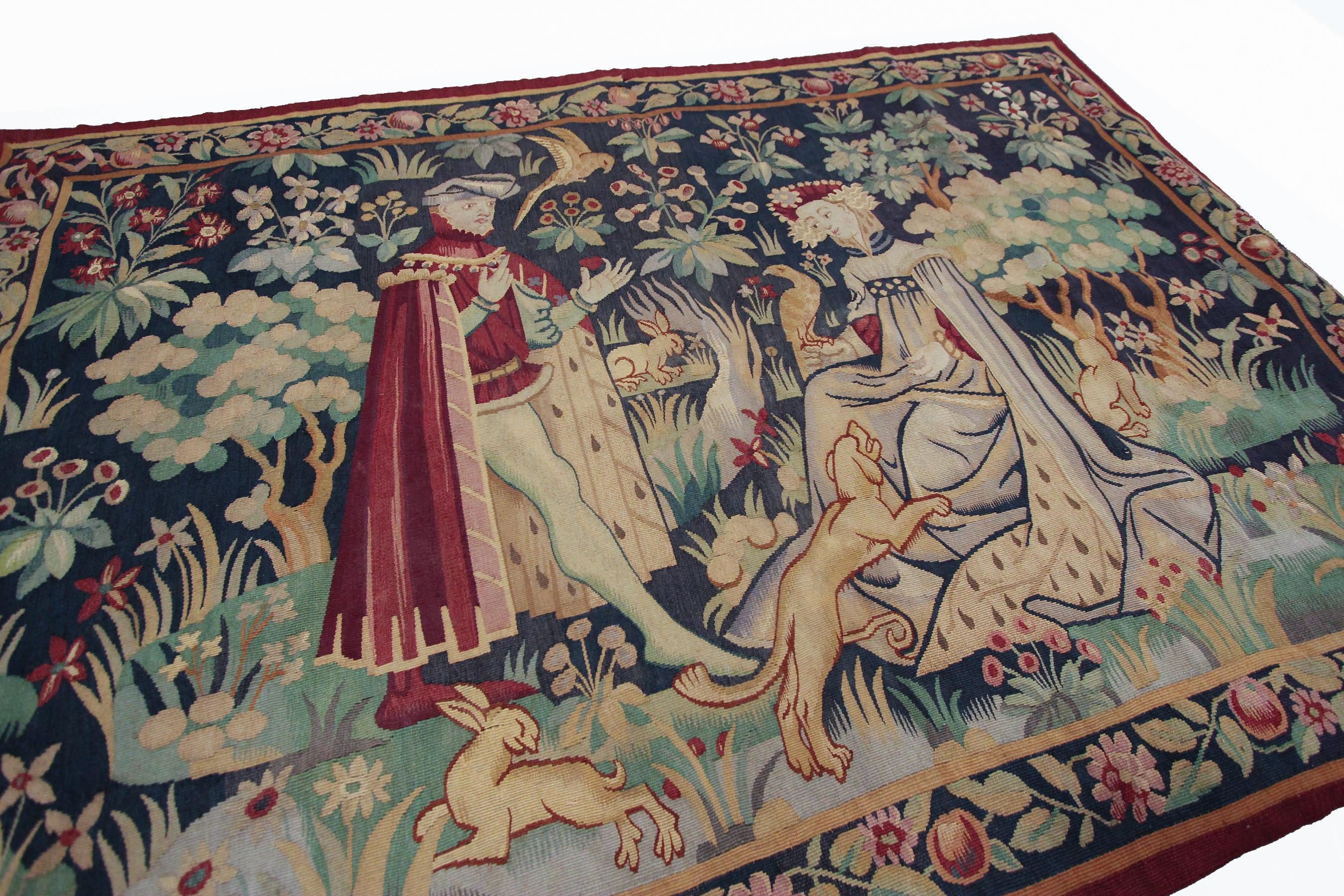 1890 Raro Antique French Aubusson Tapestry Verdure Rare Blue 4x6 117x175cm 3