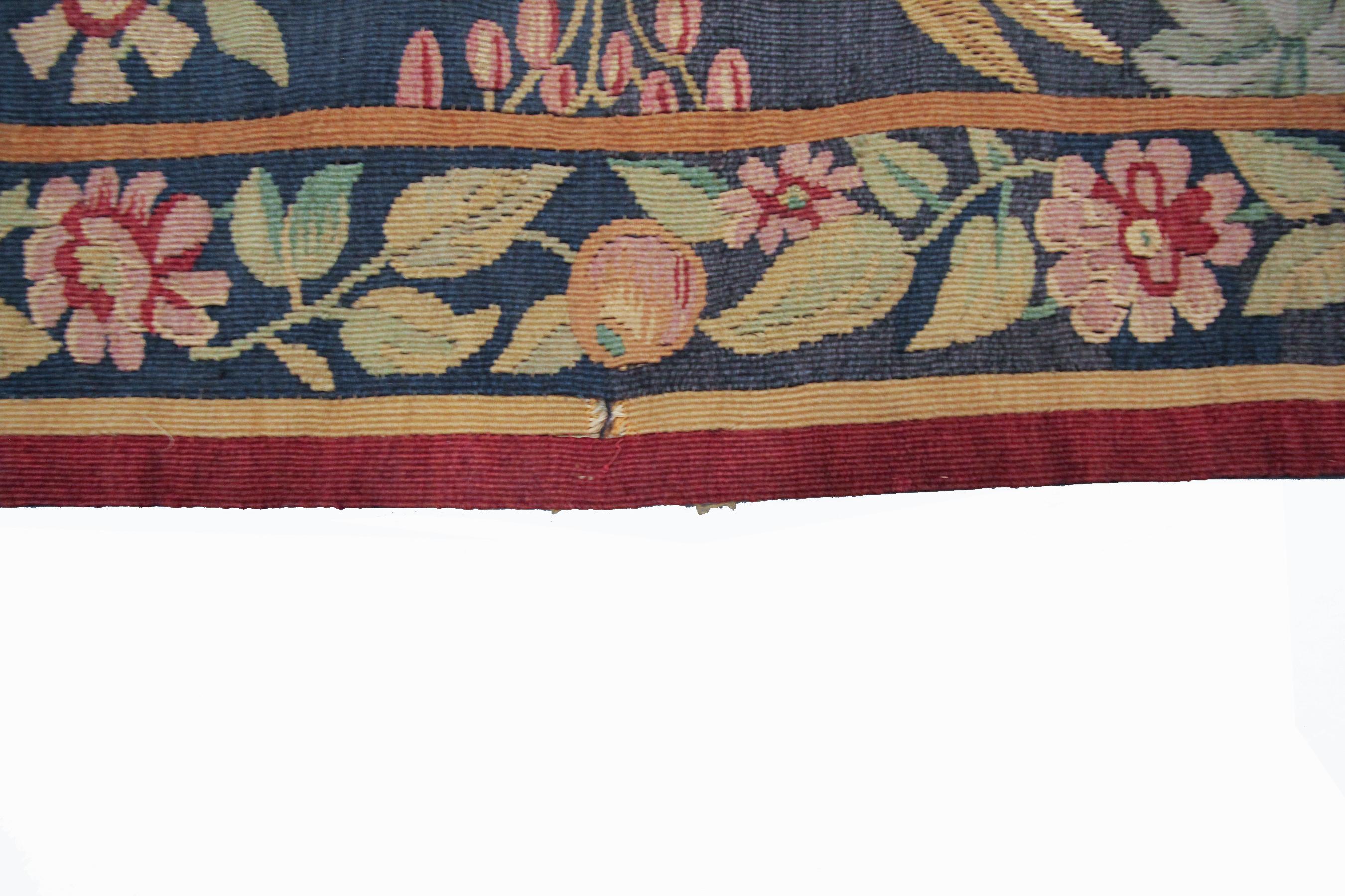 1890 Rare Antique French Aubusson Tapestry Verdure Rare Blue 4x6 117x175cm For Sale 8