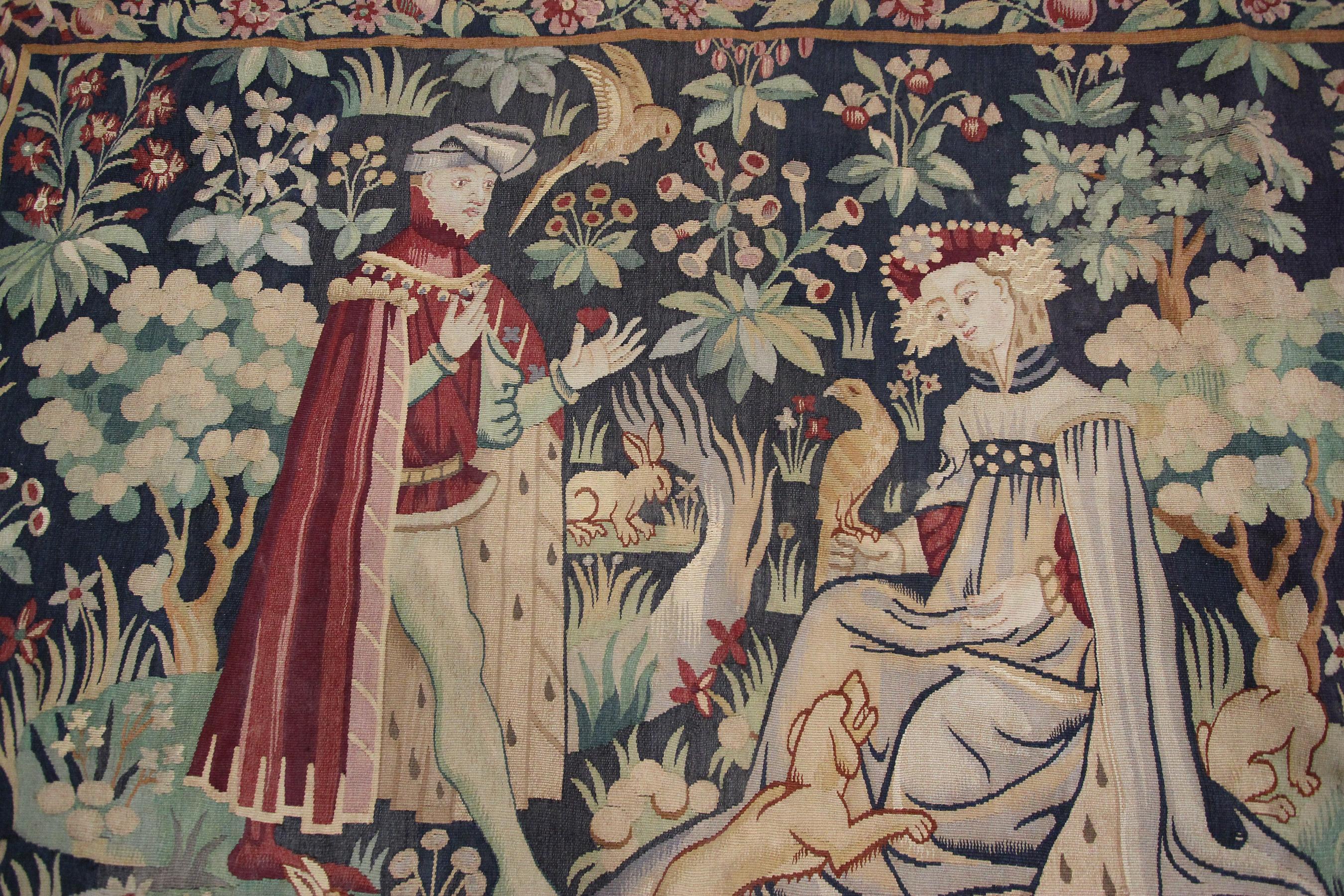 Tessuto a mano 1890 Raro Antique French Aubusson Tapestry Verdure Rare Blue 4x6 117x175cm