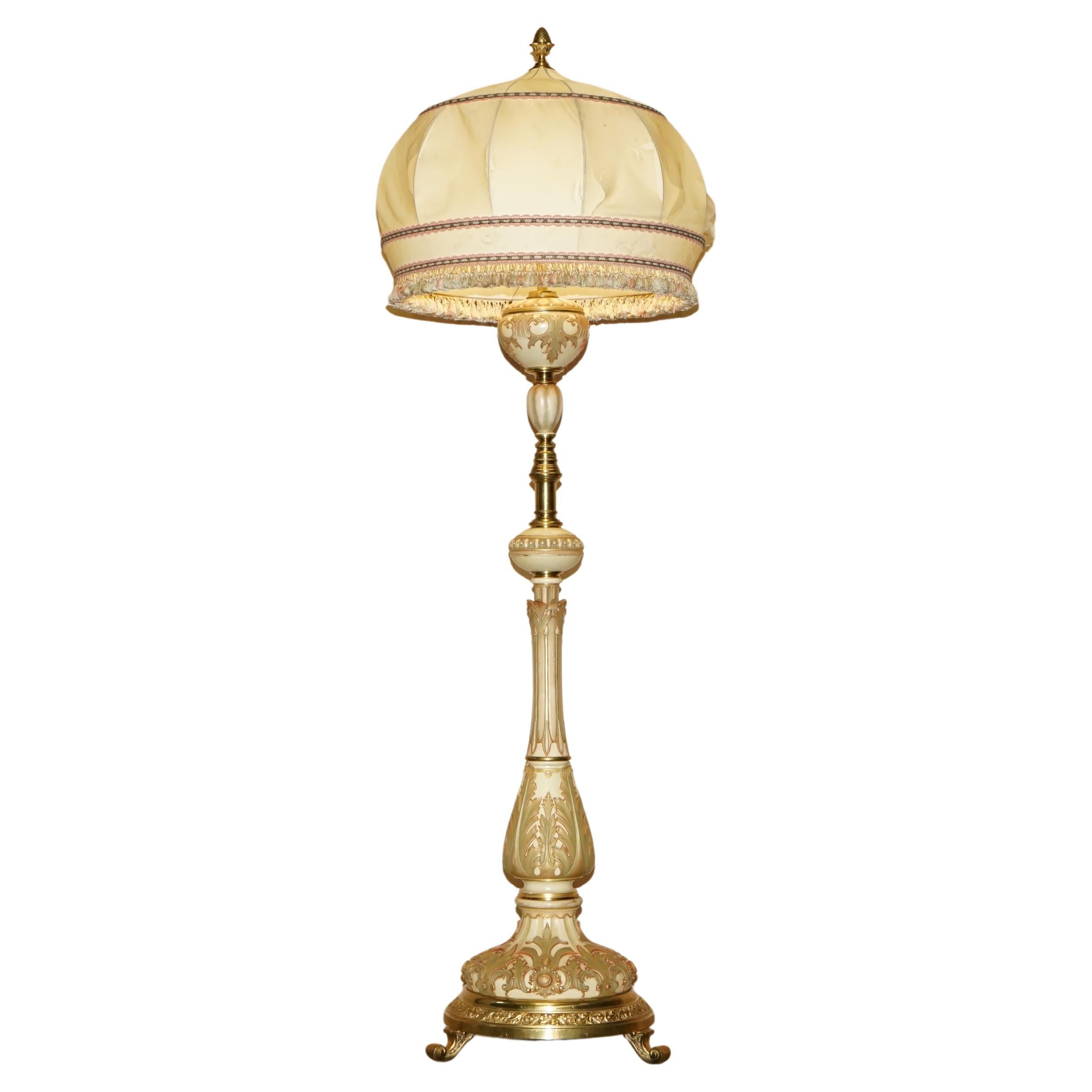 1890 ROYAL WORCESTER LAMPE DE SOL VICTORIENNE ANTIQUE PLEINEMENT STAMPÉE