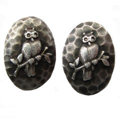 1890 Sterling Silver Owl and Beetle Cufflinks