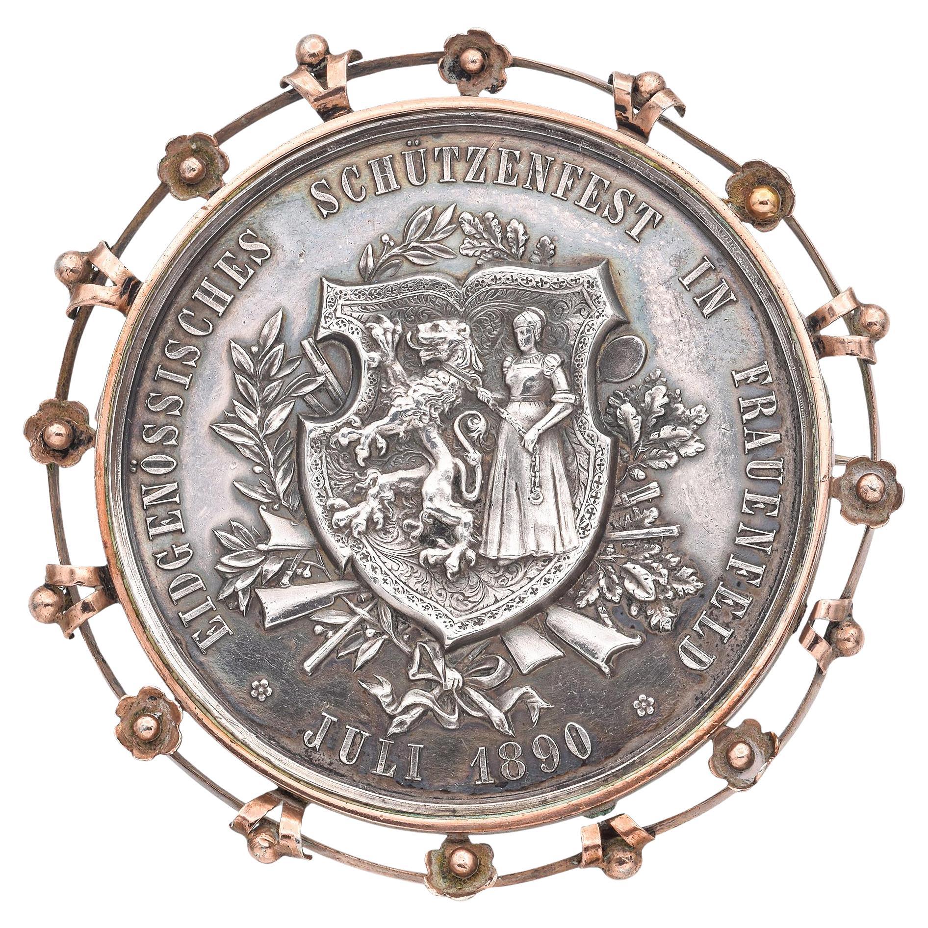 1890 Svizzera Frauenfeld Medaglia del Festival del Tiro a Segno .999 Silver in vendita