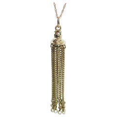 1890 Victorian 14 Karat Green Gold Tassel Pendant with Seed Pearl Terminus