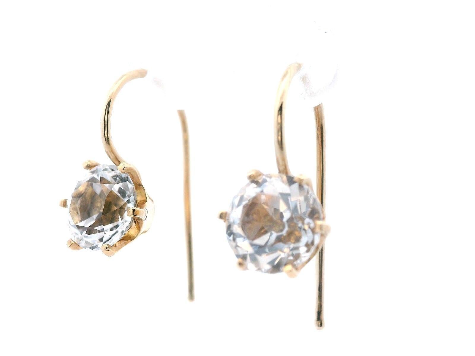 Taglio rotondo Orecchini a goccia vittoriani del 1890 in oro giallo 14 carati e argento con topazio in vendita